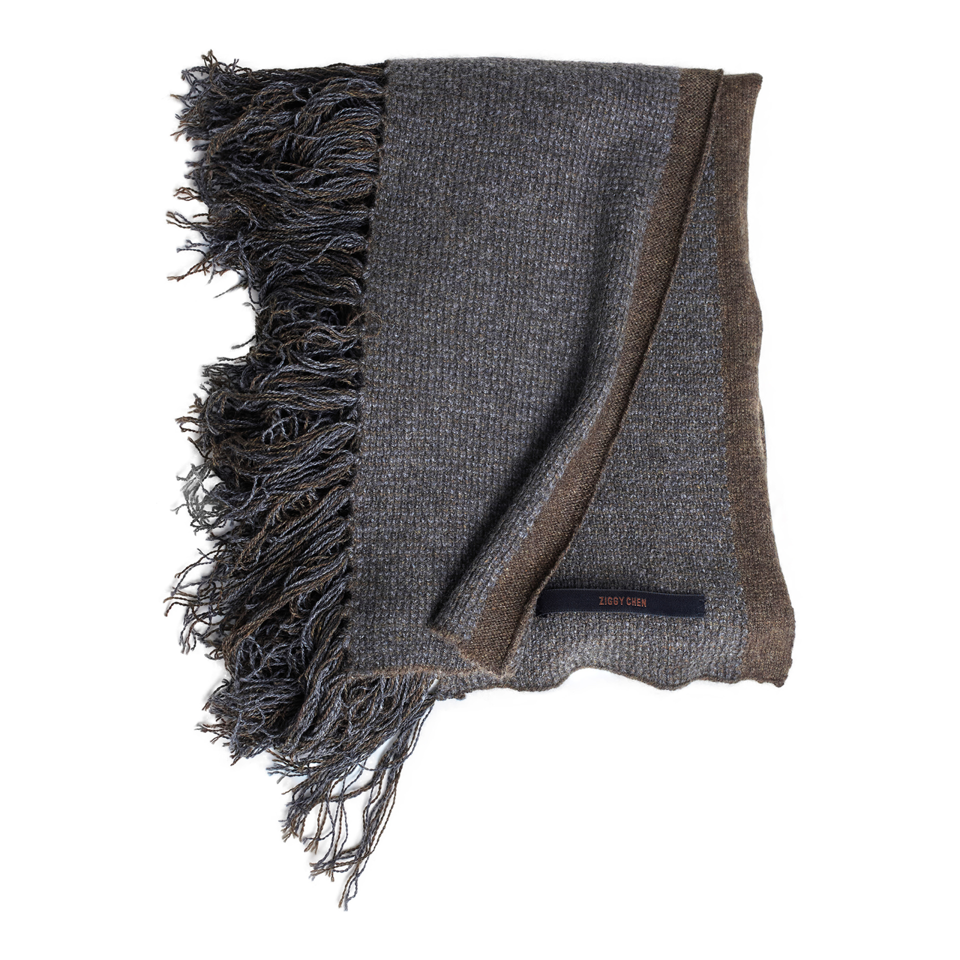 Ziggy Chen Brown scarf with fringe
