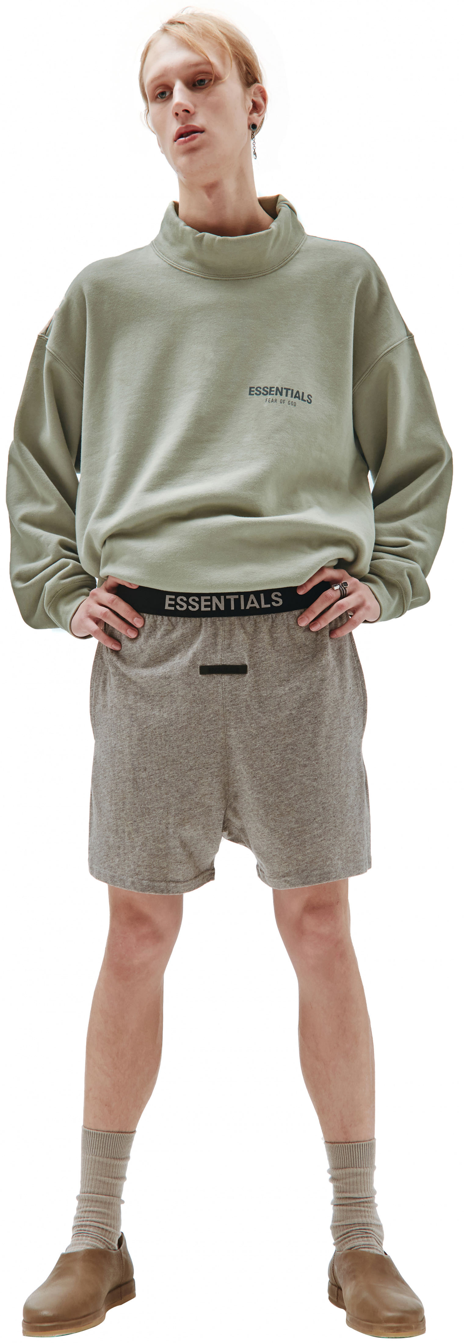 Buy Fear of God Essentials men grey logo shorts with elastic for $118  online on SV77