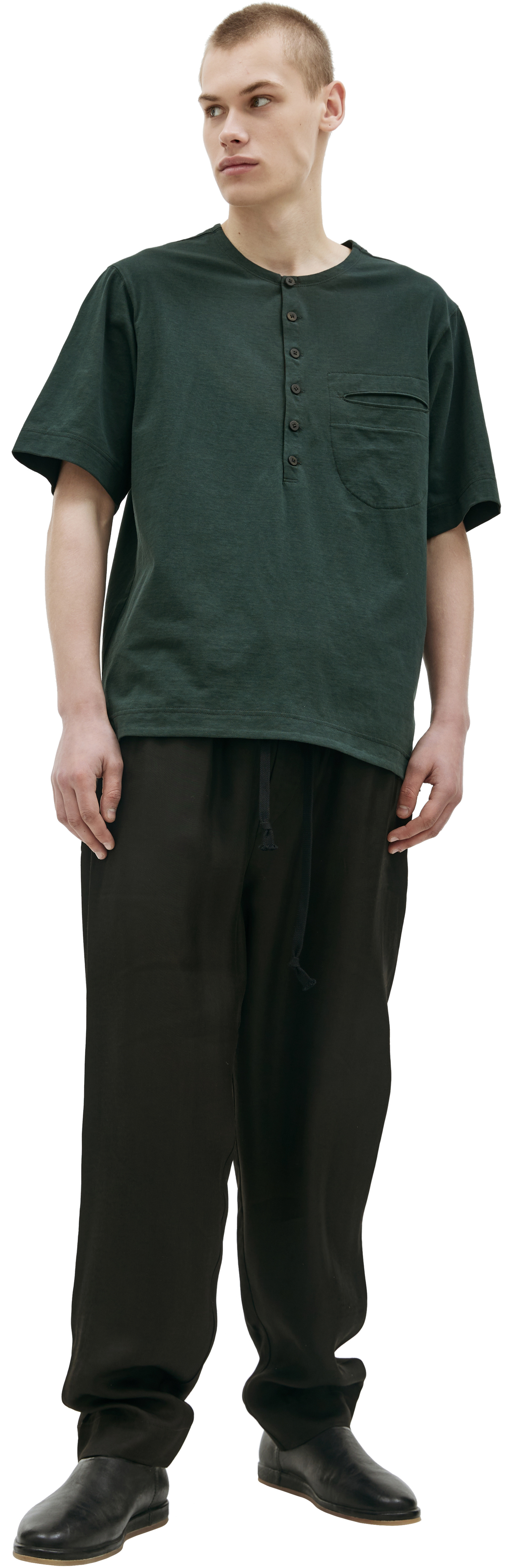 Ziggy Chen Green cotton t-shirt on buttons