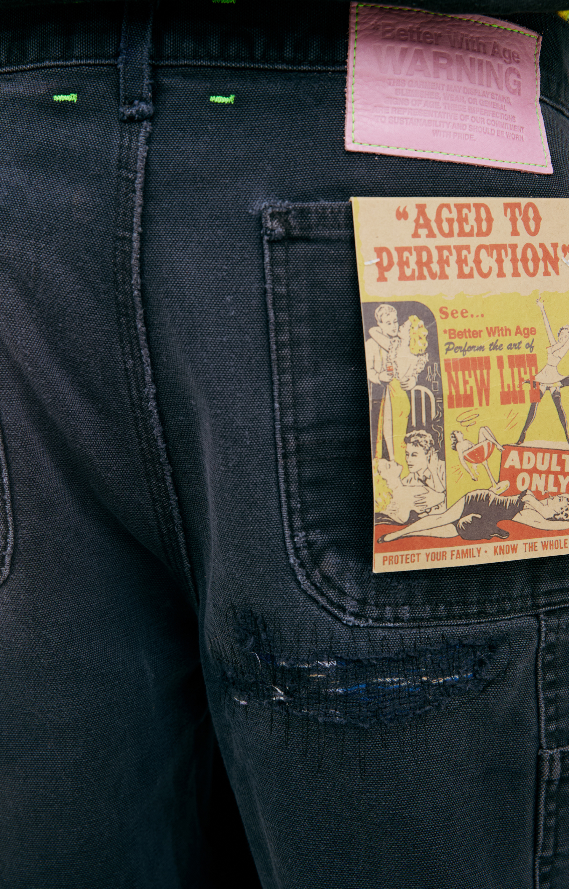 BETTER WITH AGE Black patch jeans