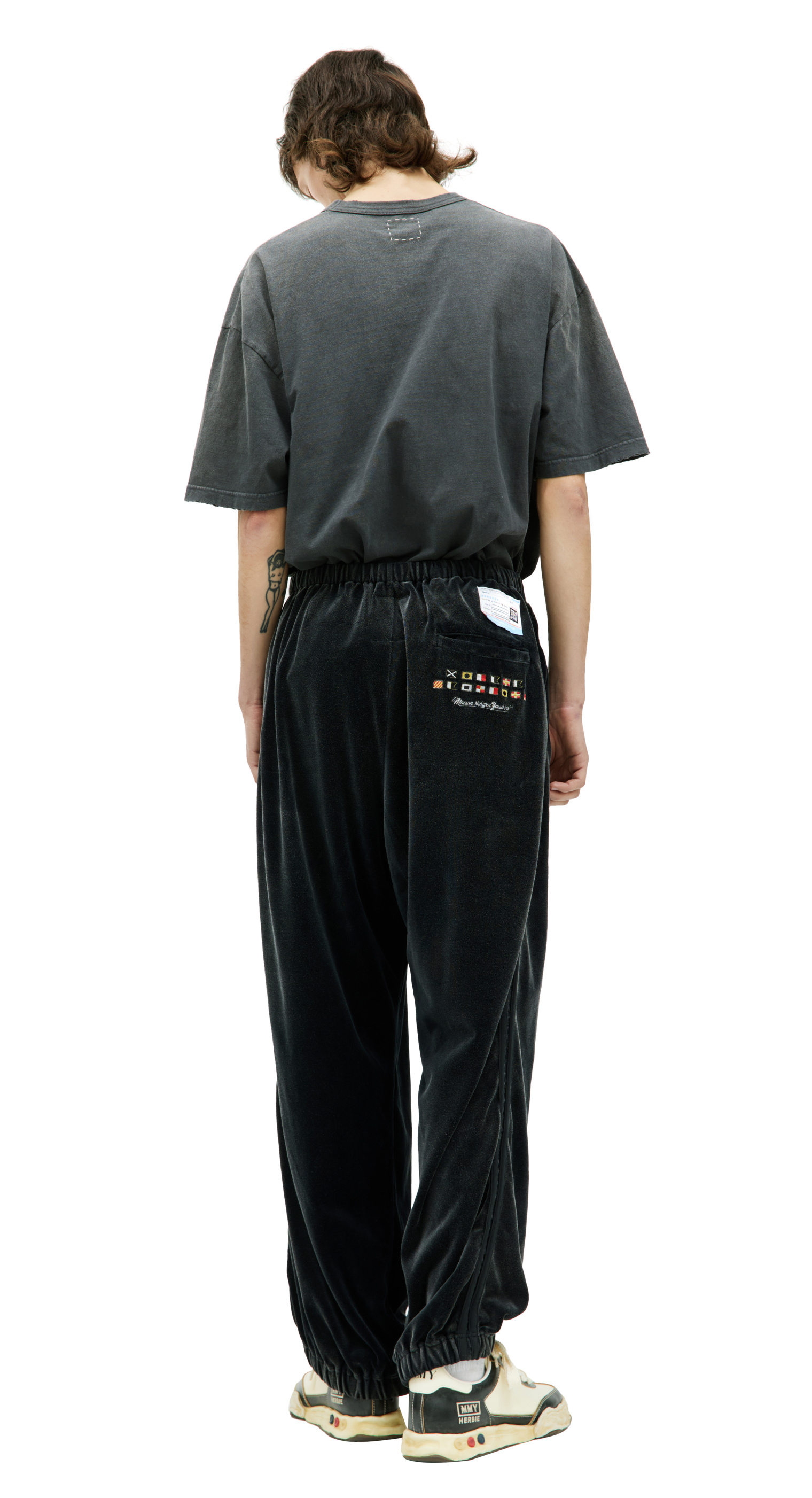 Buy Maison Mihara Yasuhiro men black velour track trousers for 