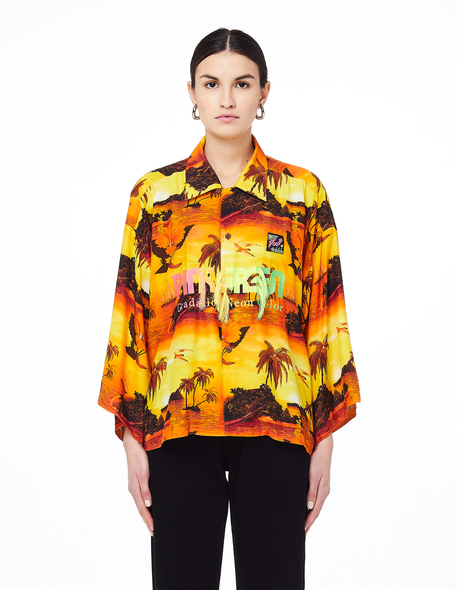 Doublet Sunset Print Embroidered Cropped Shirt
