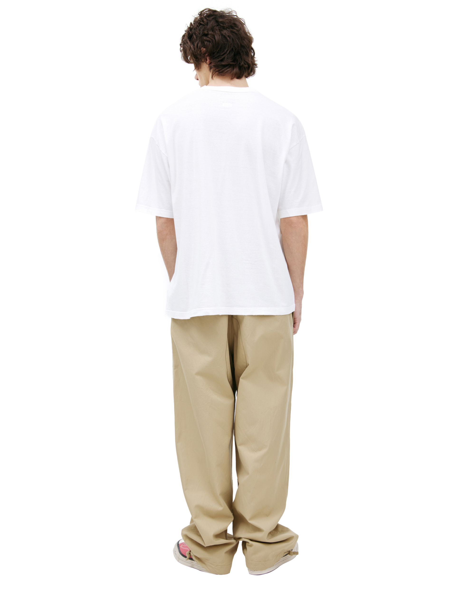 visvim Футболка-0125105010014/WHITE принт буква V внутри шахматный узор и надпись, белый