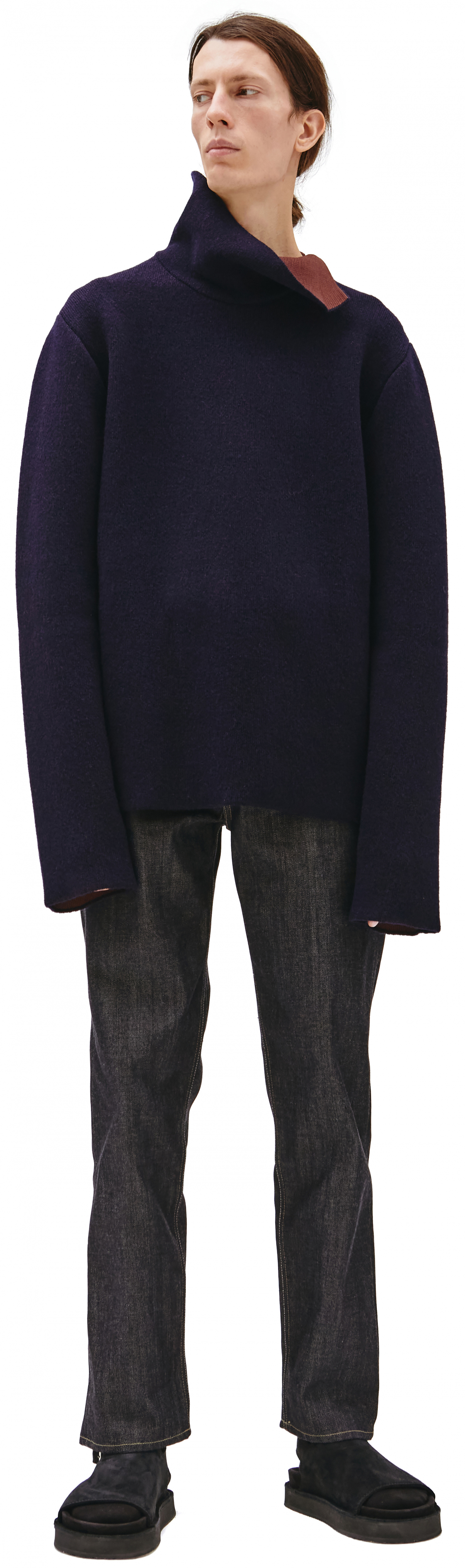 OAMC Темно-синий свитер с контрастным воротником