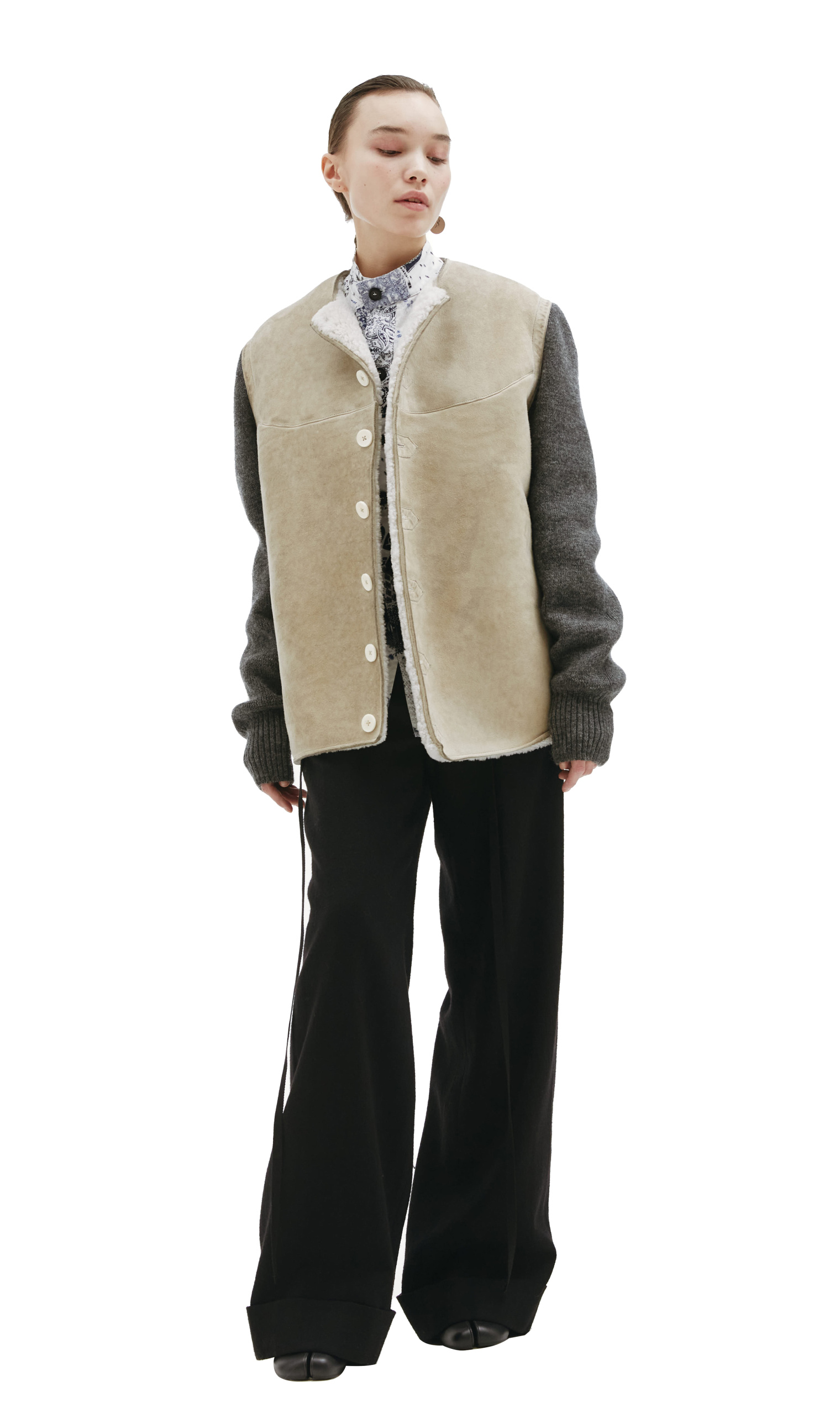Maison Margiela Shearling jacket with knitted sleeves