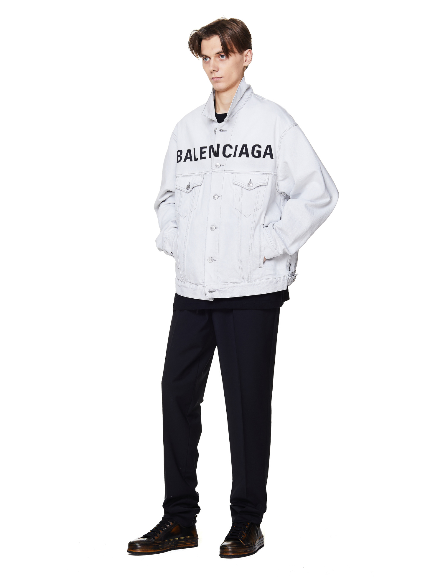 Balenciaga White Logo Printed Denim Jacket