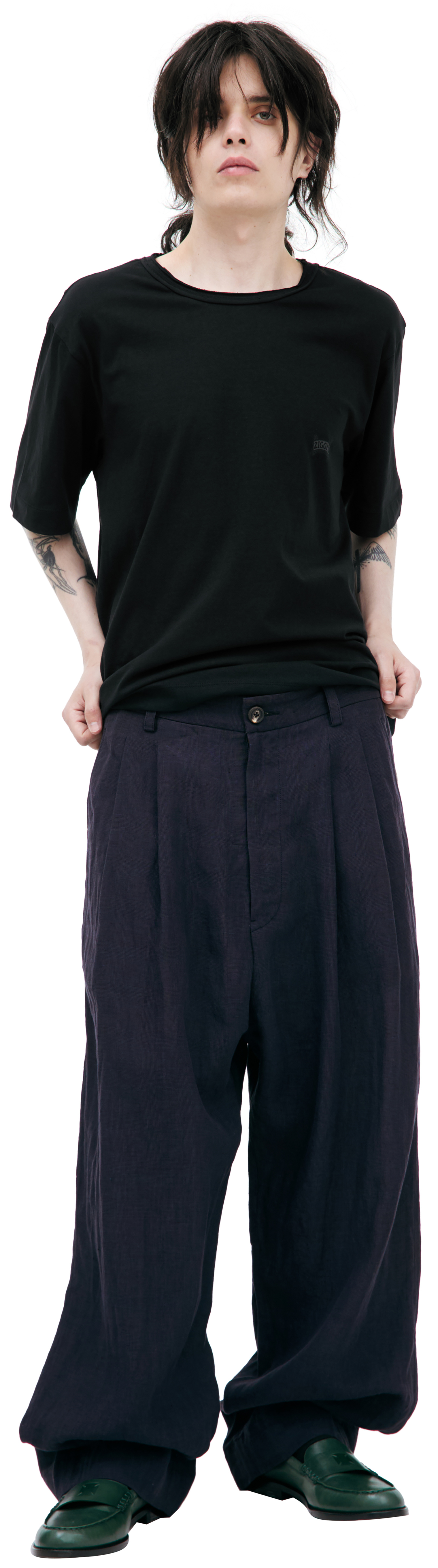 Ziggy Chen Брюки-0M2520515 широкие, с защипами, синие в клетку