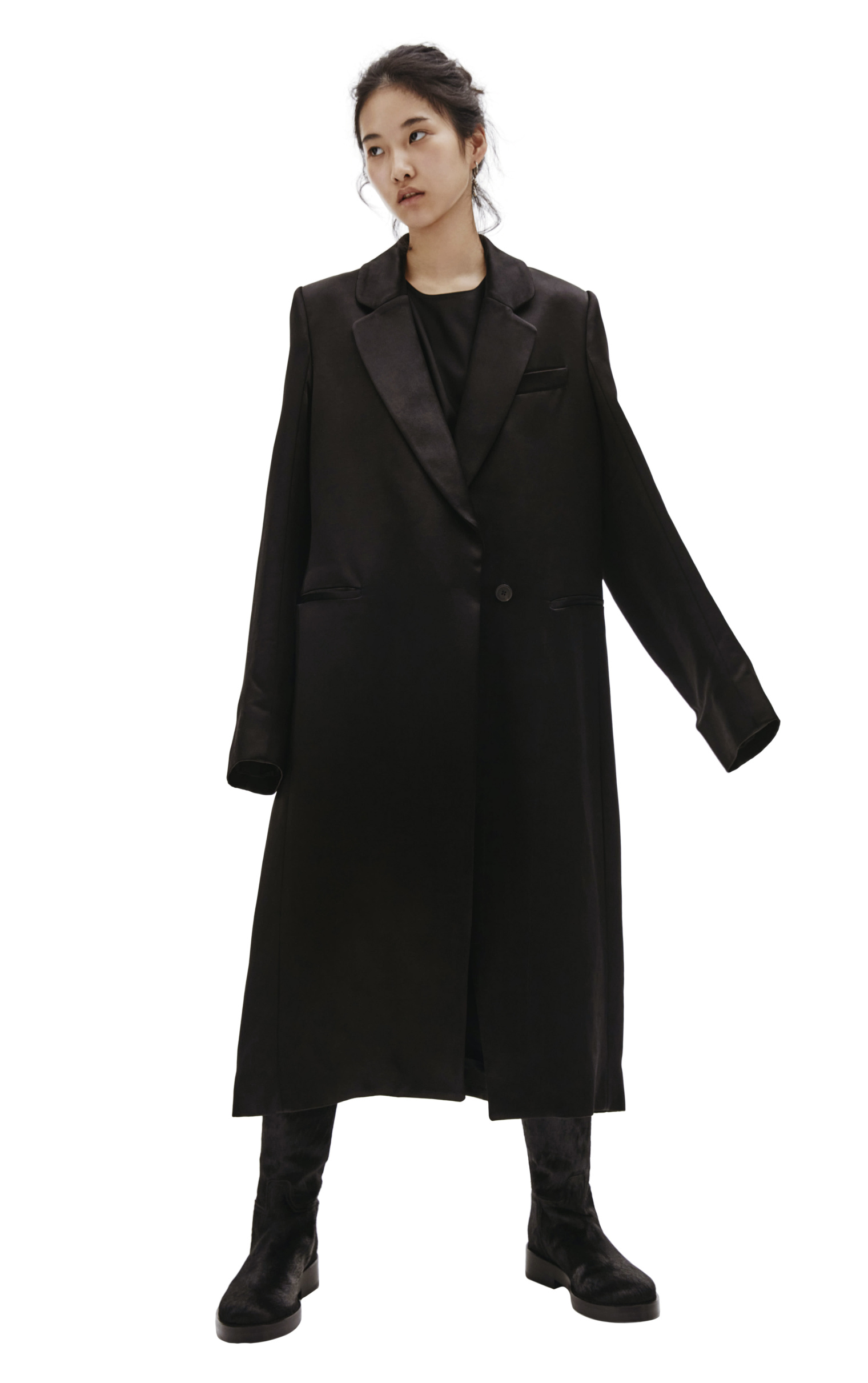 Ann Demeulemeester Black Satin Coat