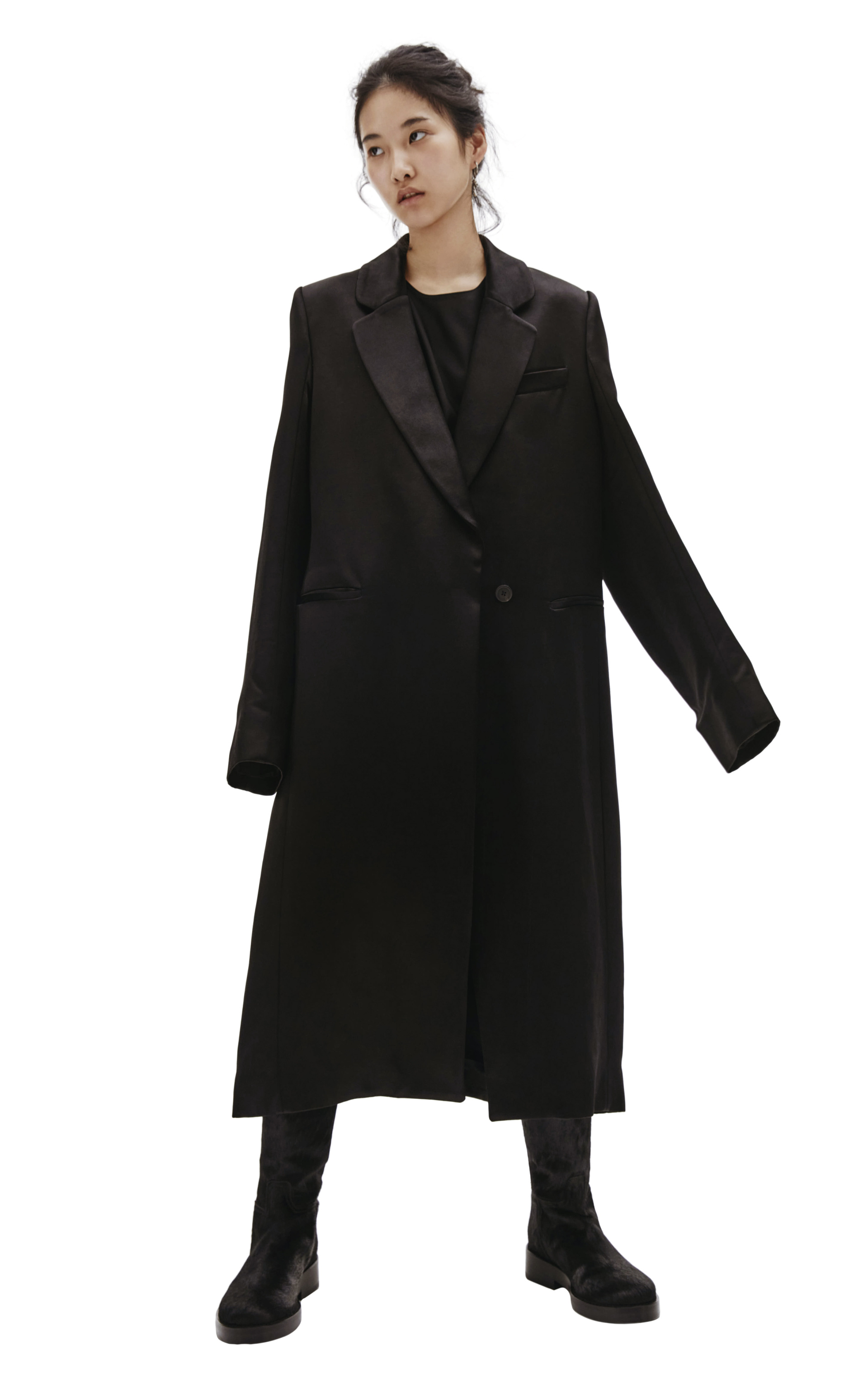 Ann Demeulemeester Black Satin Coat