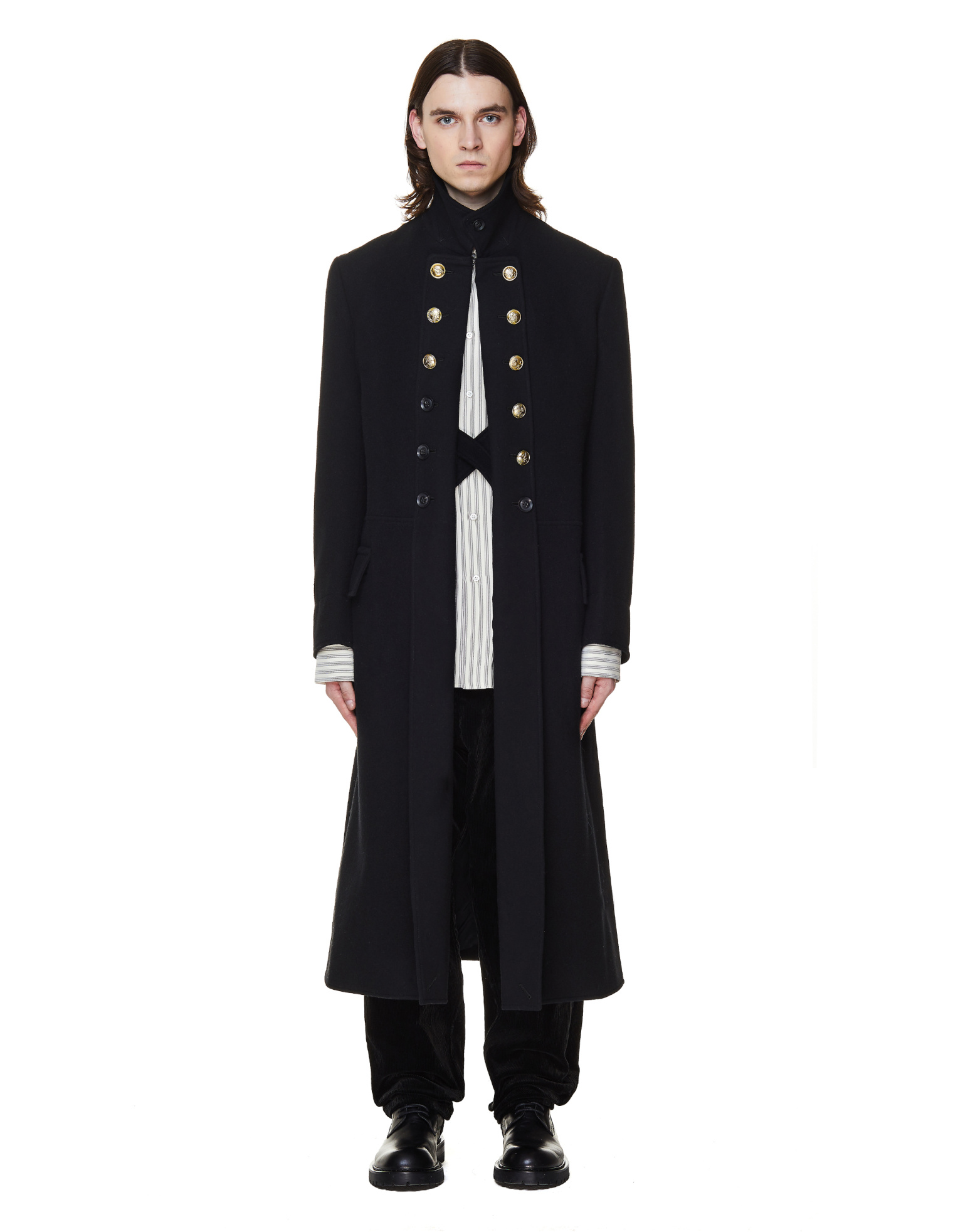 Yohji Yamamoto Черное шерстяное пальто с пуговицами