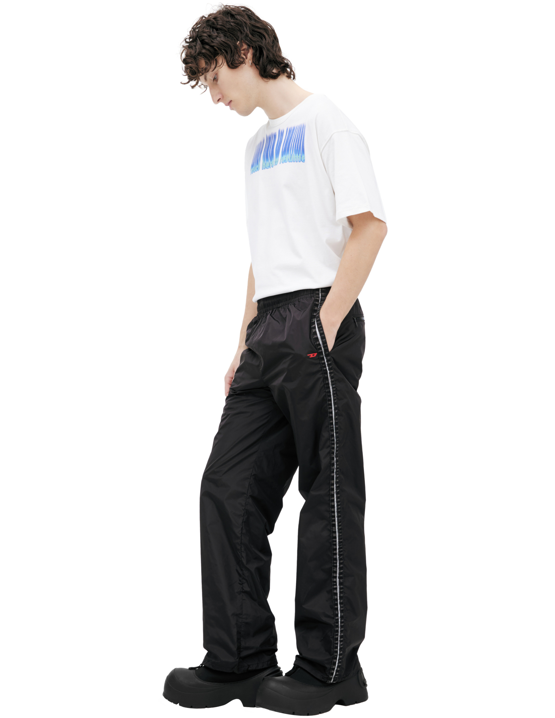 Diesel Брюки-A166850NJBU9XX спортивные, нейлон, деним лампасы, черный