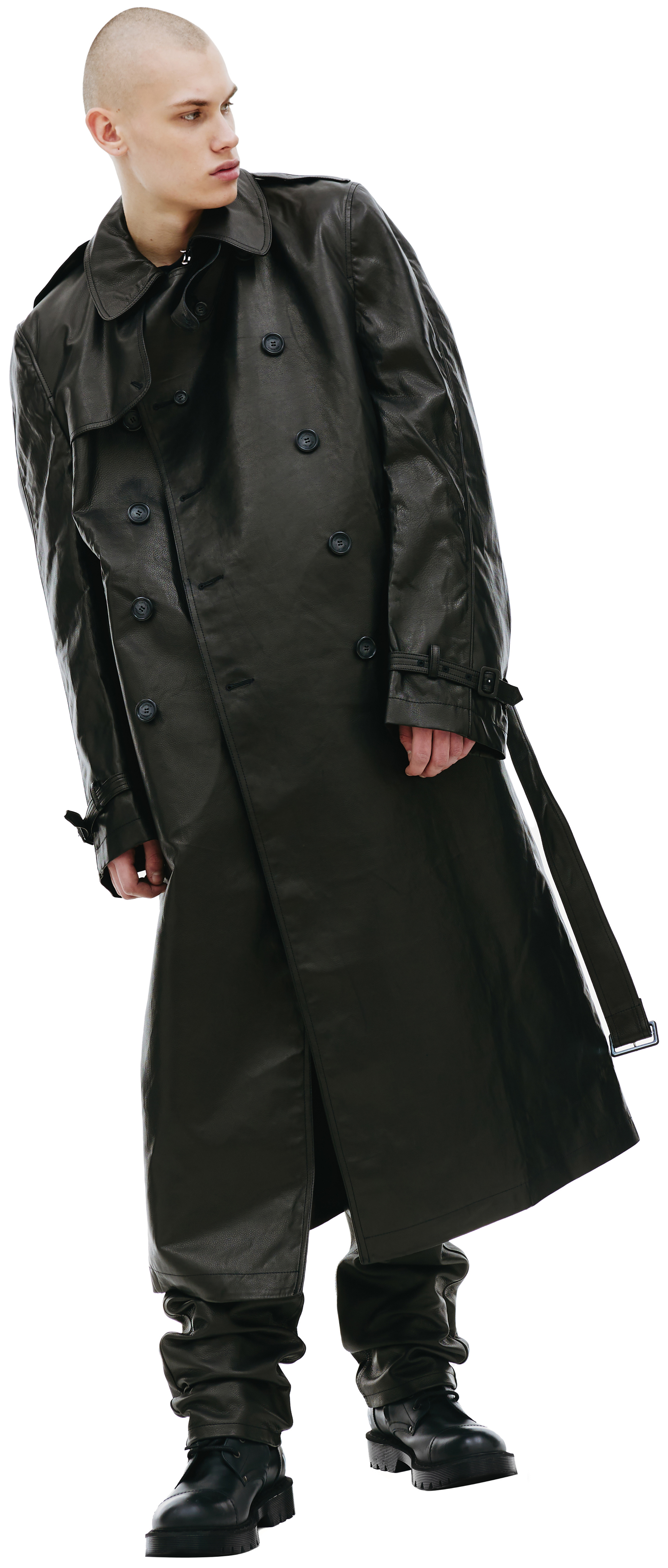 VTMNTS Black leather trench coat