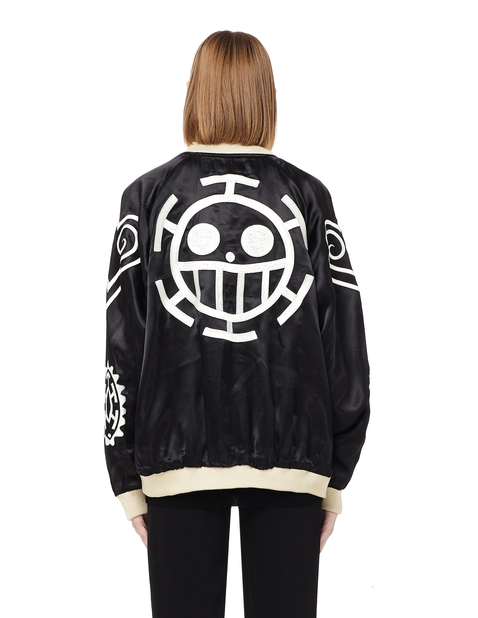 Blackyoto Satin Bomber Jacket with Embroidery