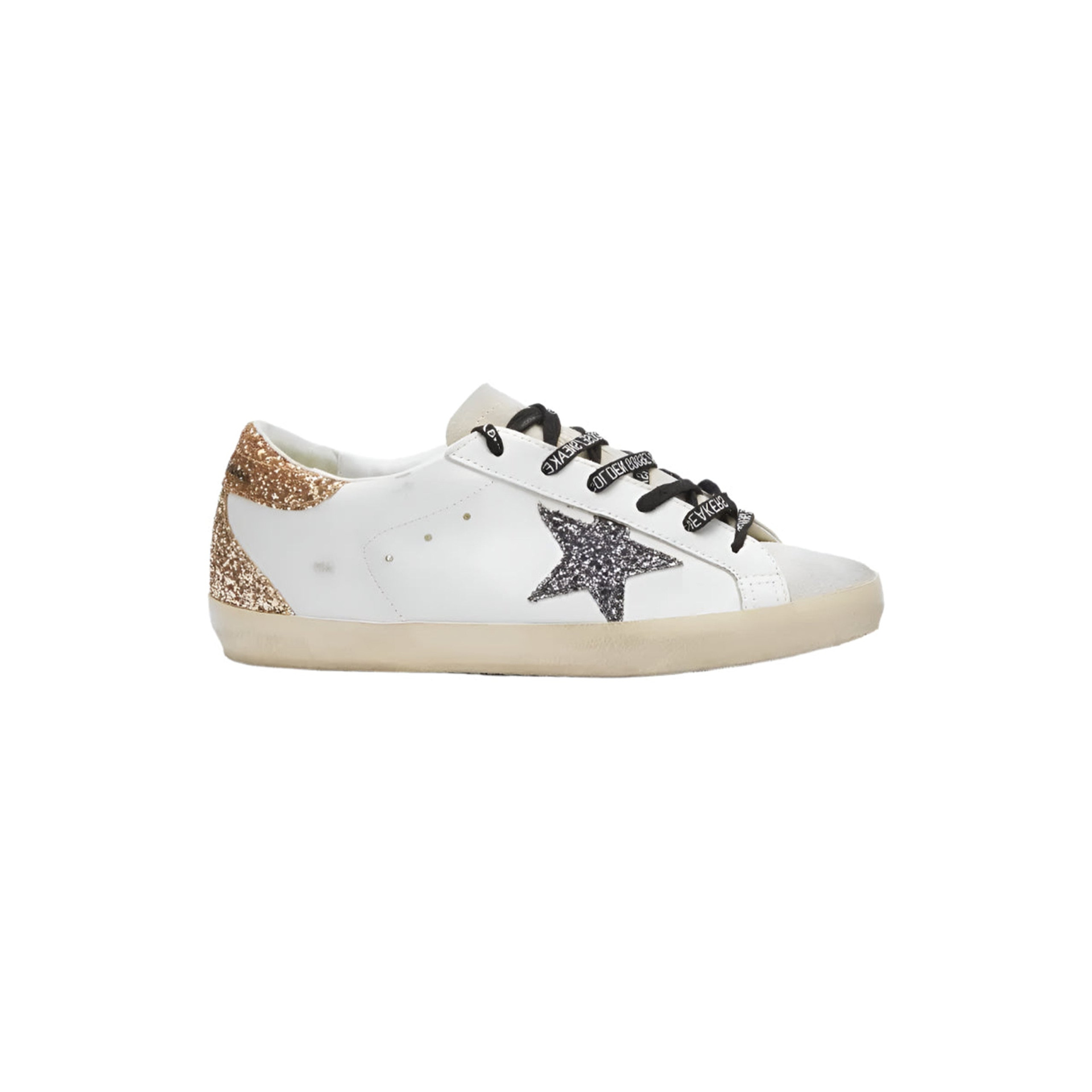 Golden Goose Women\'s Super-Star Leather Sneakers w/Glitter Star