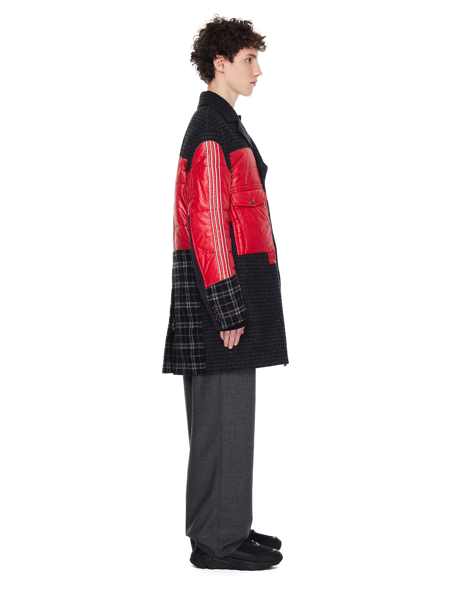 Junya Watanabe Клетчатое пальто с красной вставкой