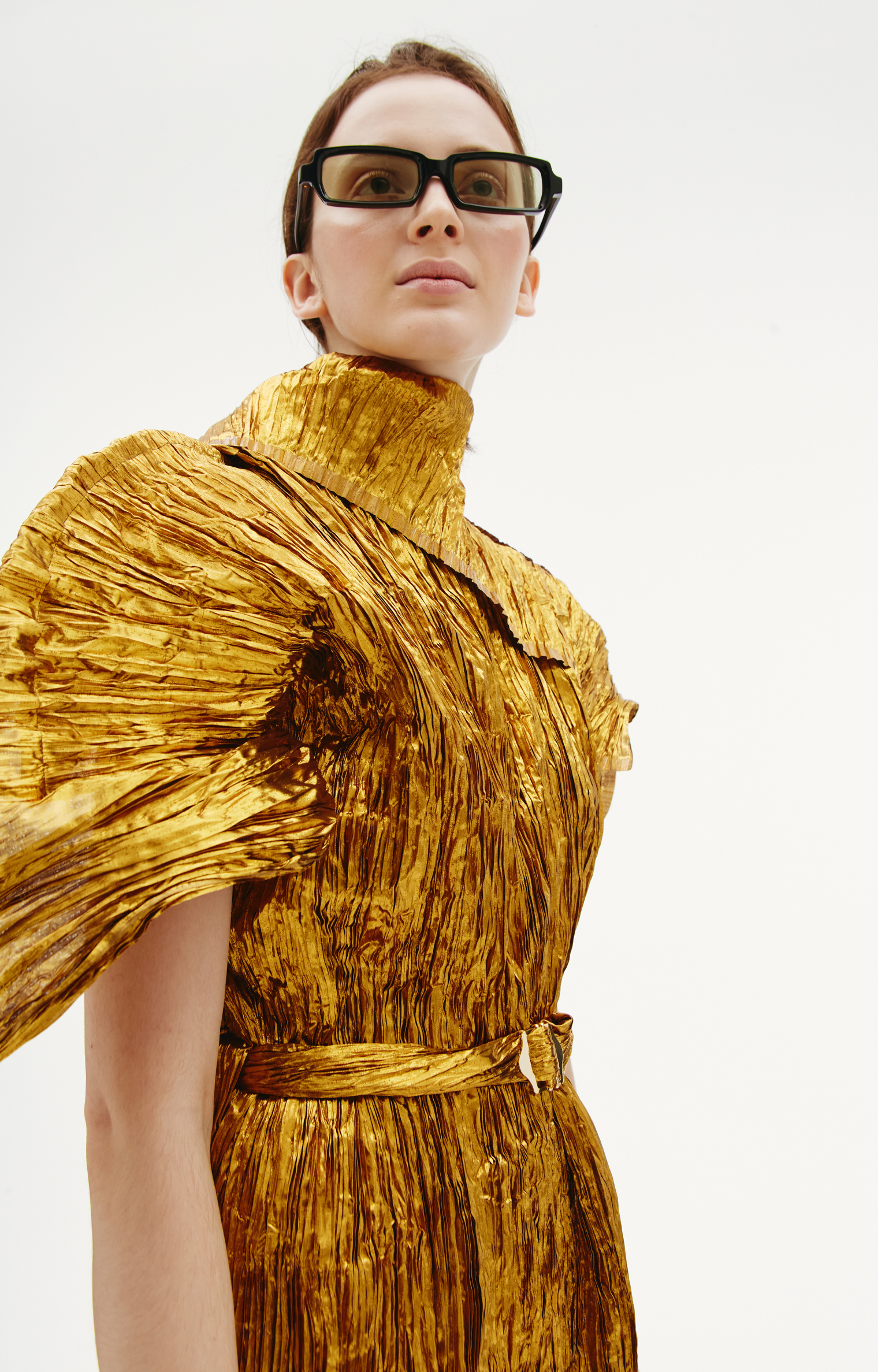 Junya Watanabe Gold Polyester Midi Dress