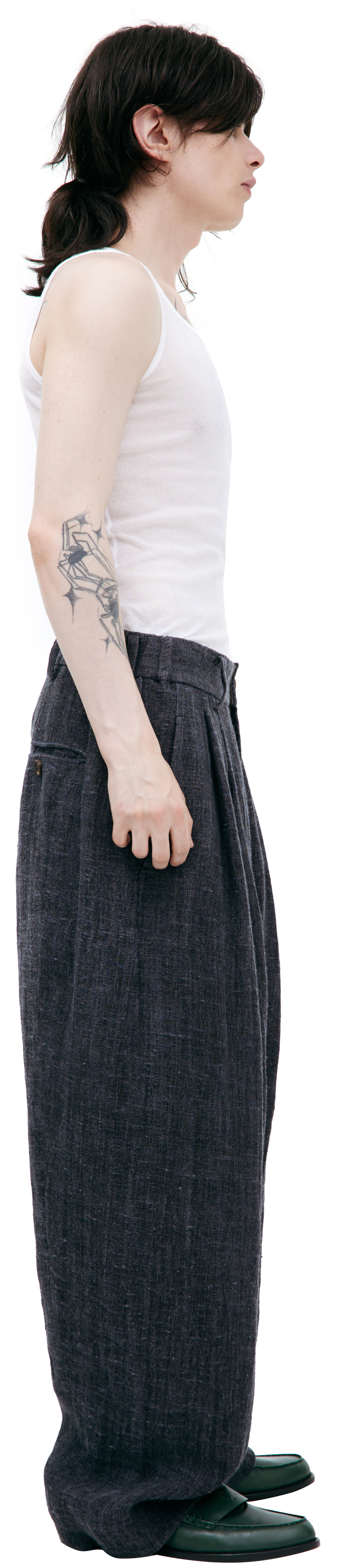 Ziggy Chen Брюки-0M2520501 с защипами, грубые, лен, голубо-серые