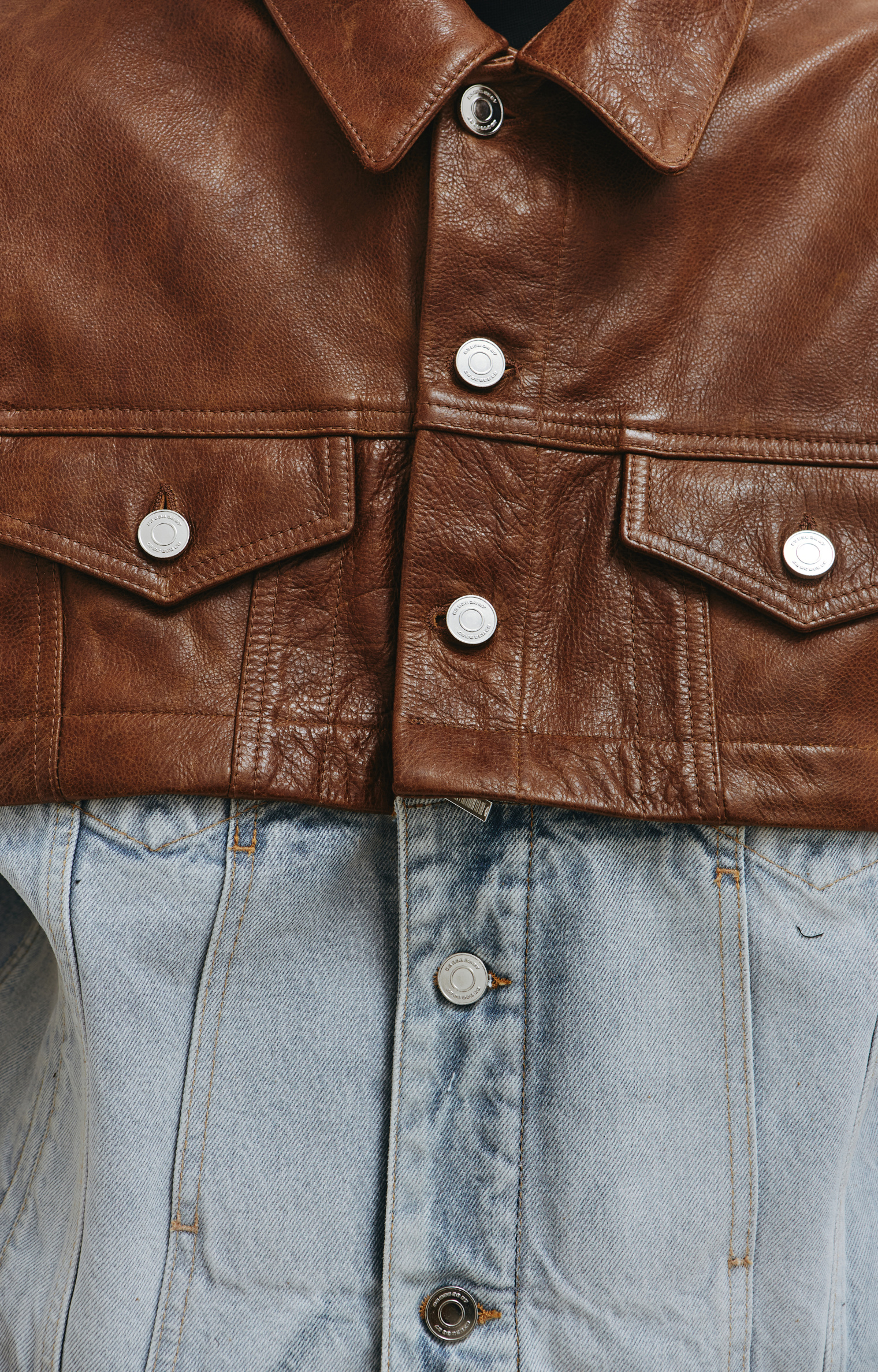 VTMNTS Convertible leather and denim jacket