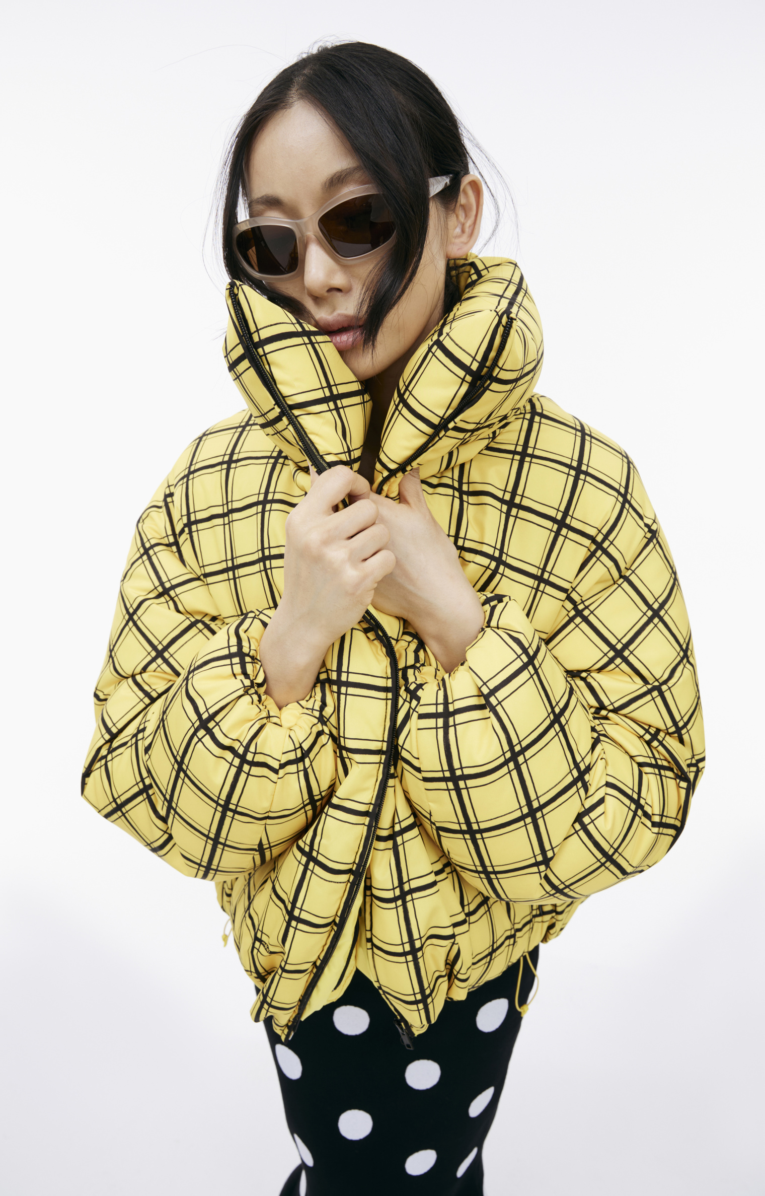 Marni High-neck plaid down jacket