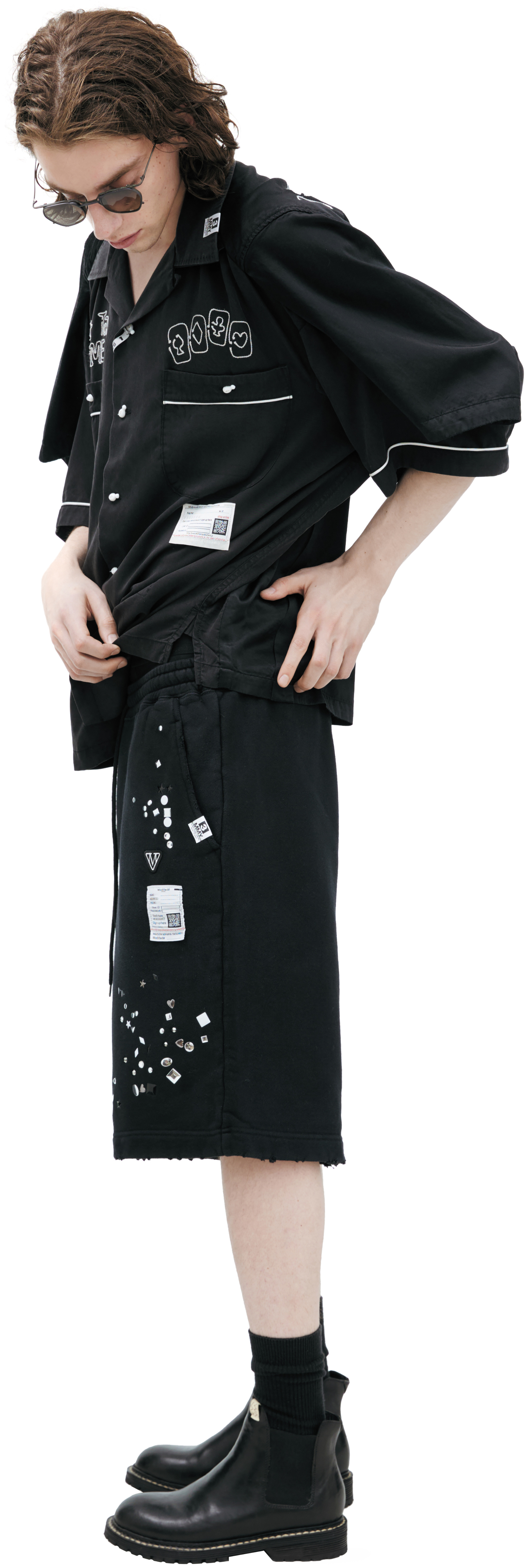 Maison Mihara Yasuhiro Cotton shorts with rhinestones