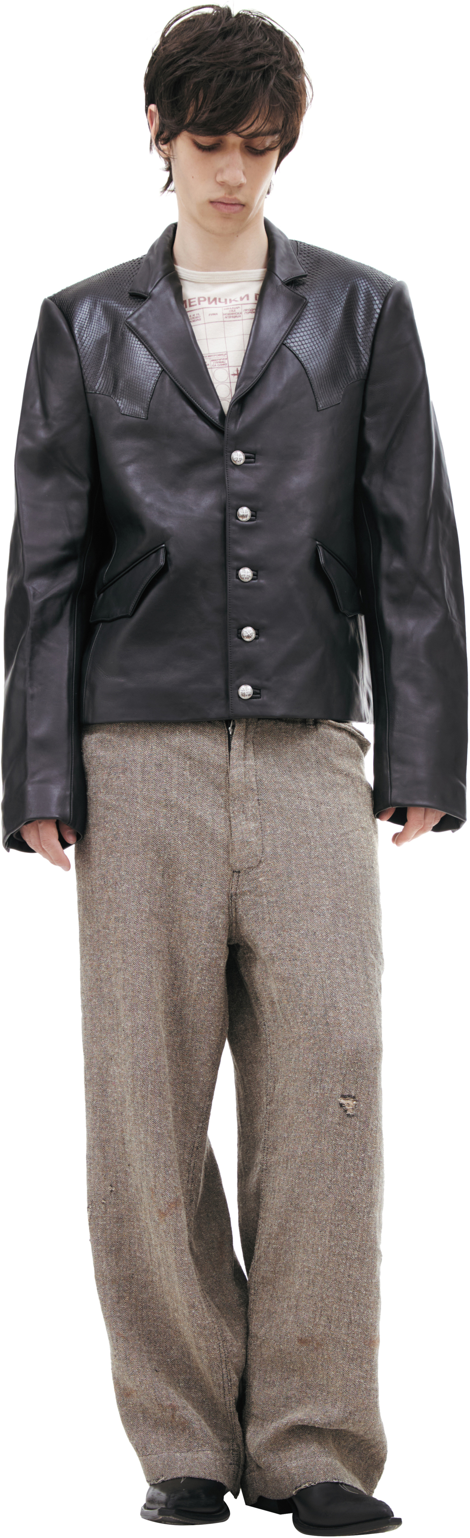 Buy Enfants Riches Déprimés men black leather blazer for $9,160