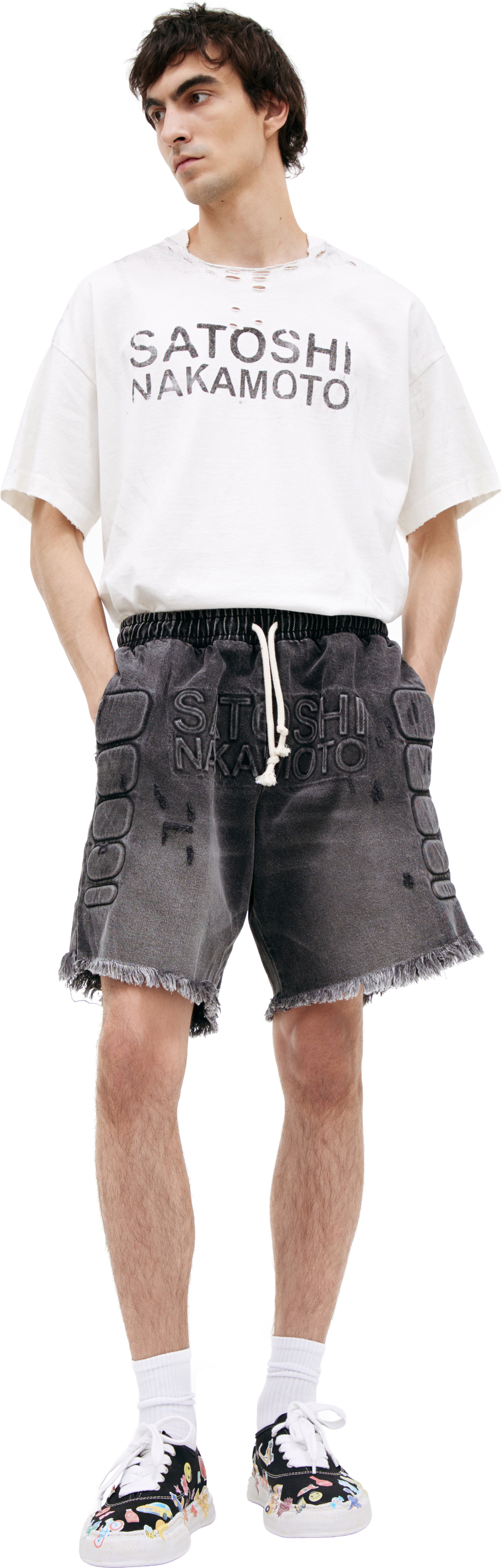 Satoshi Nakamoto Denim shorts with logo