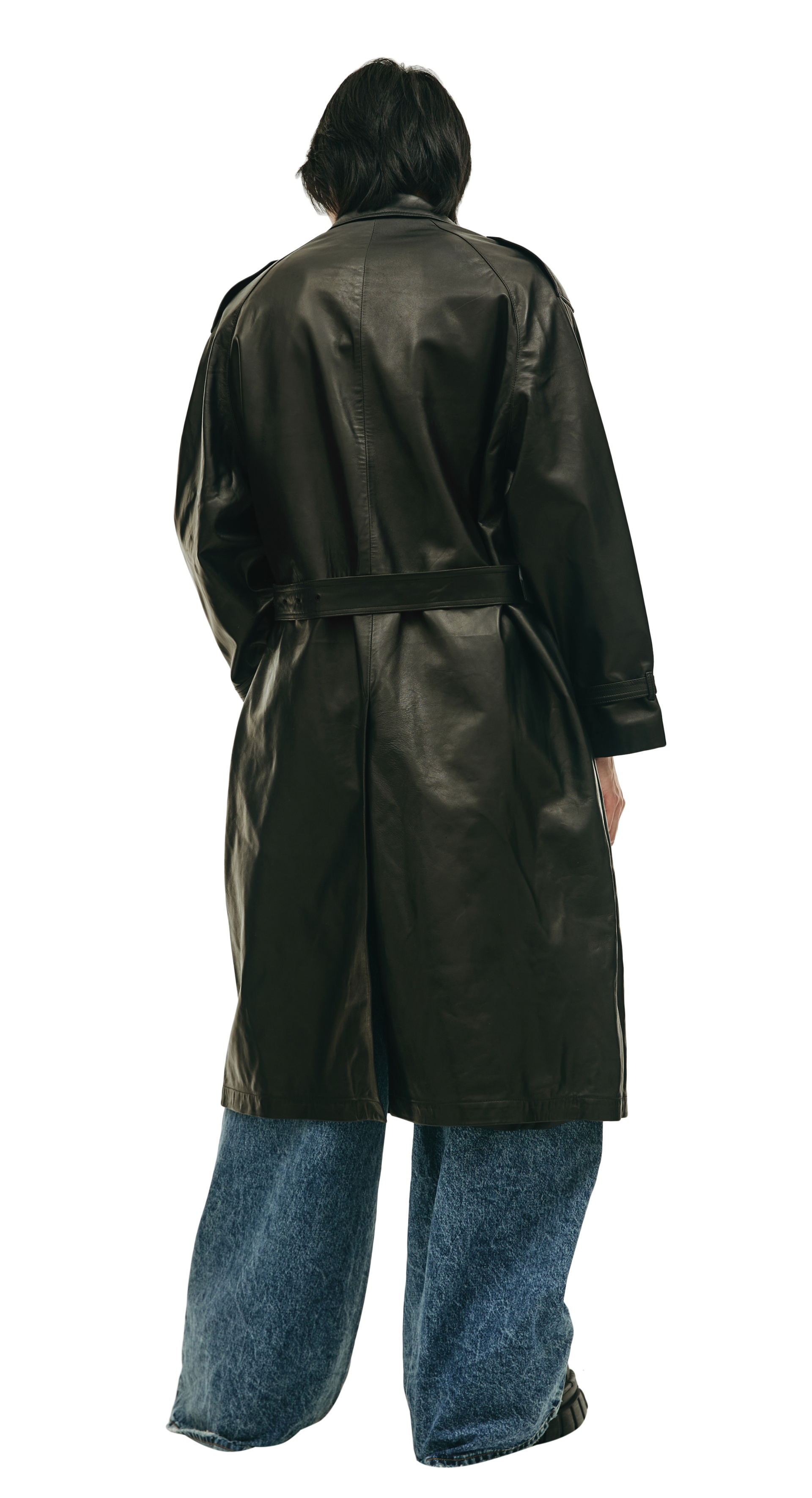 VETEMENTS Black leather trench coat