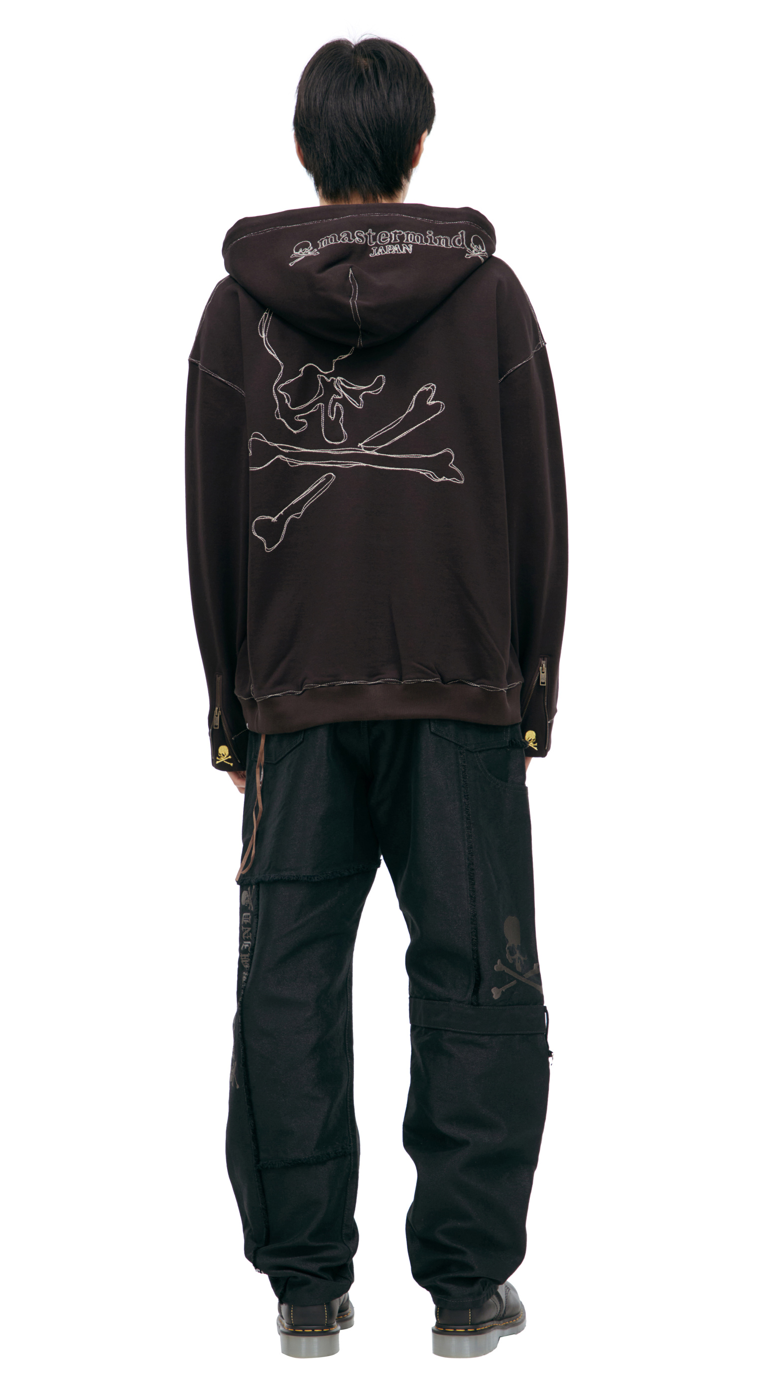 Mastermind WORLD Худи-MJ25E15-SW050-005 на молнии, светлые нитки, череп на спине, корич