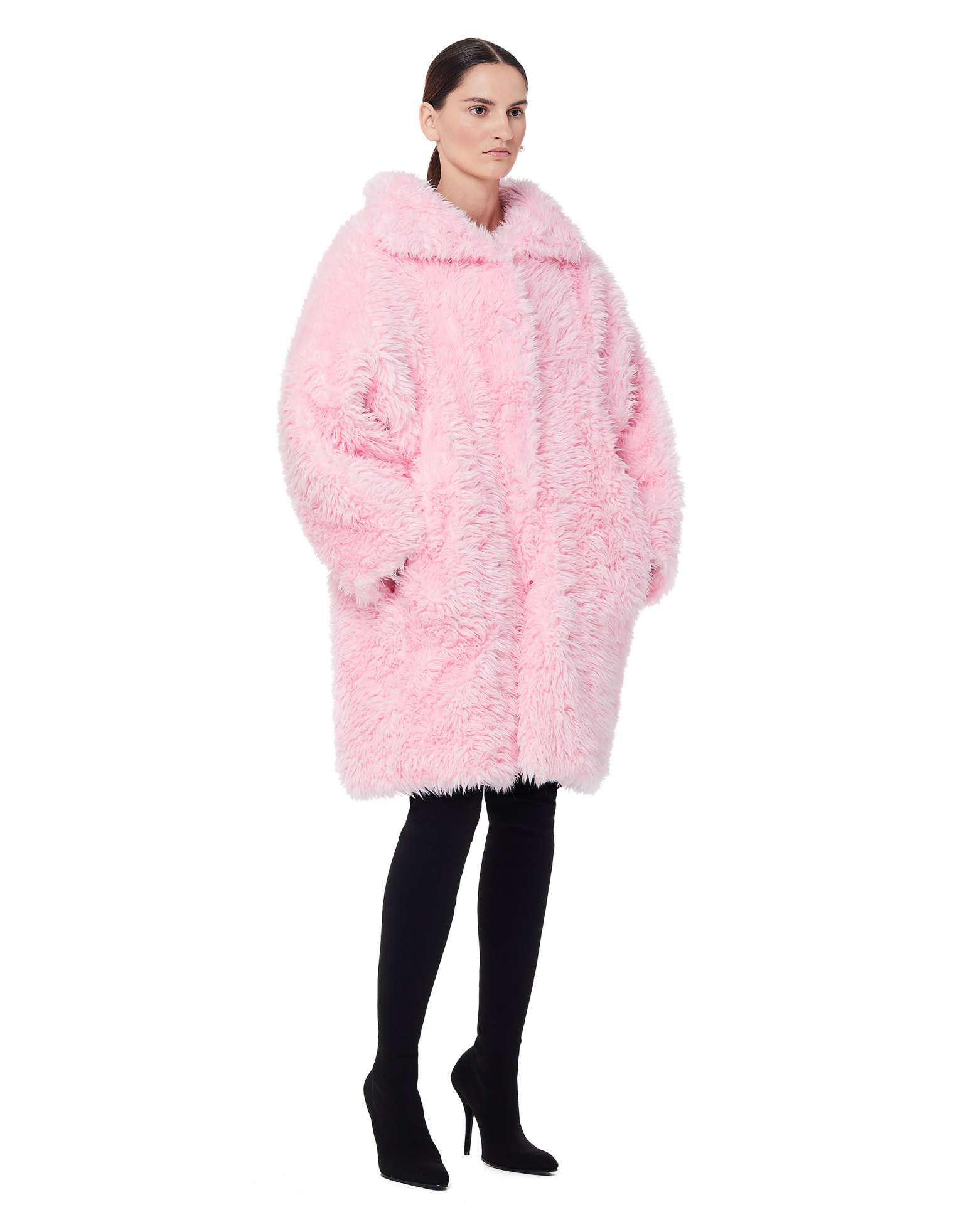 Balenciaga Pink Faux Fur Swing Coat