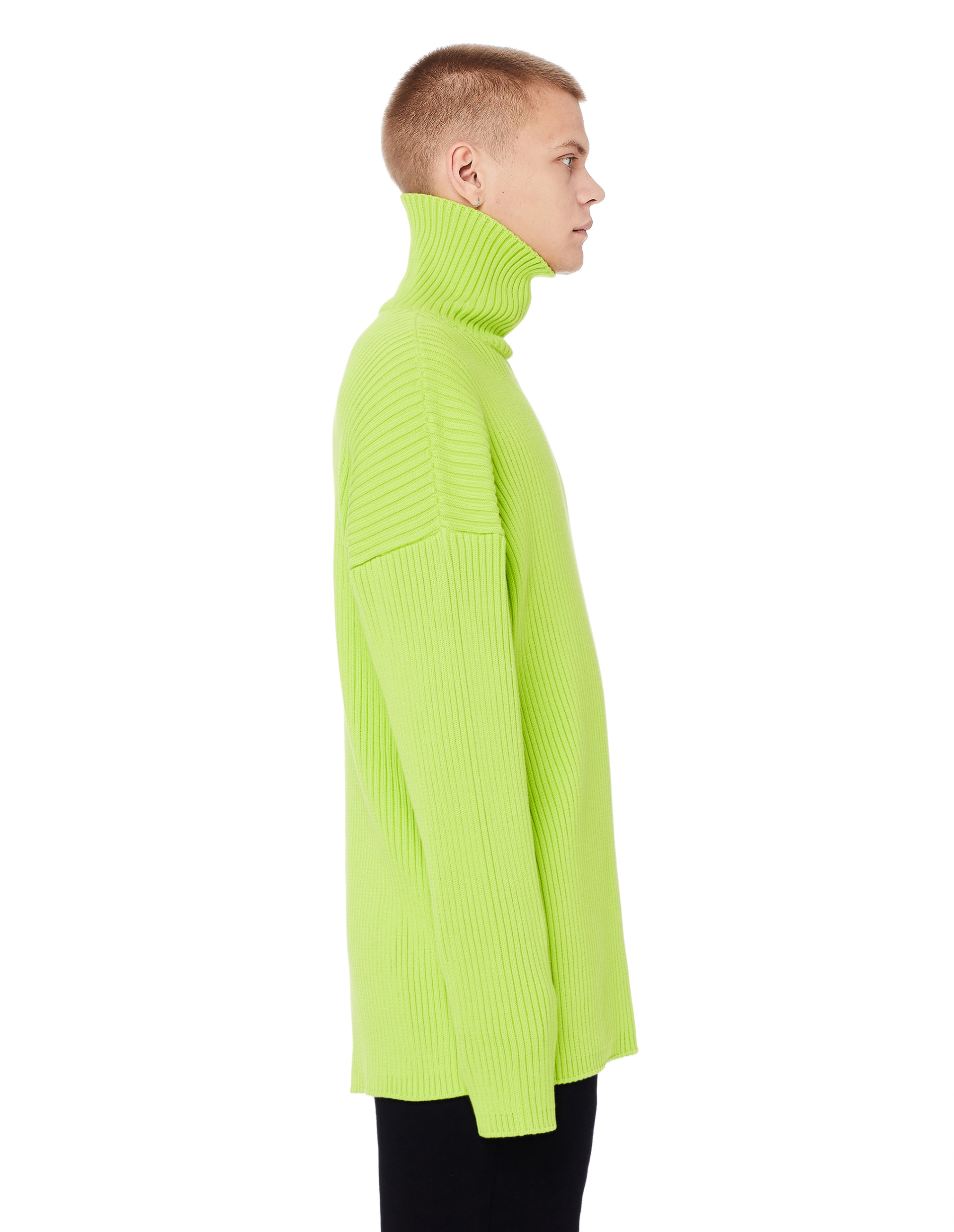 Balenciaga Neon Green Rib Knit Cotton Sweater