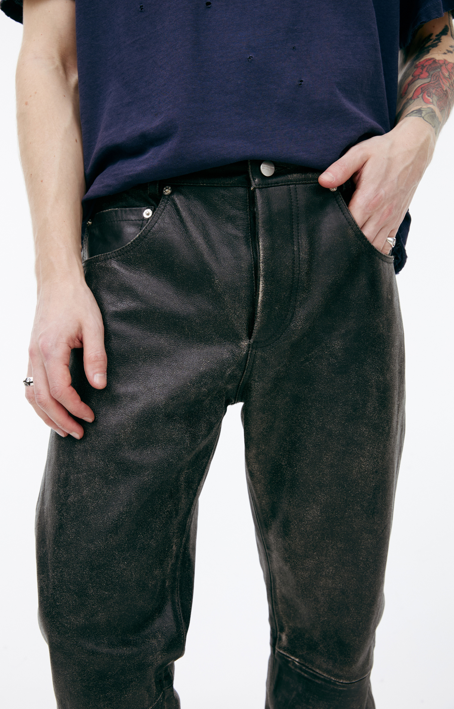 Enfants Riches Deprimes Leather trousers with stitching