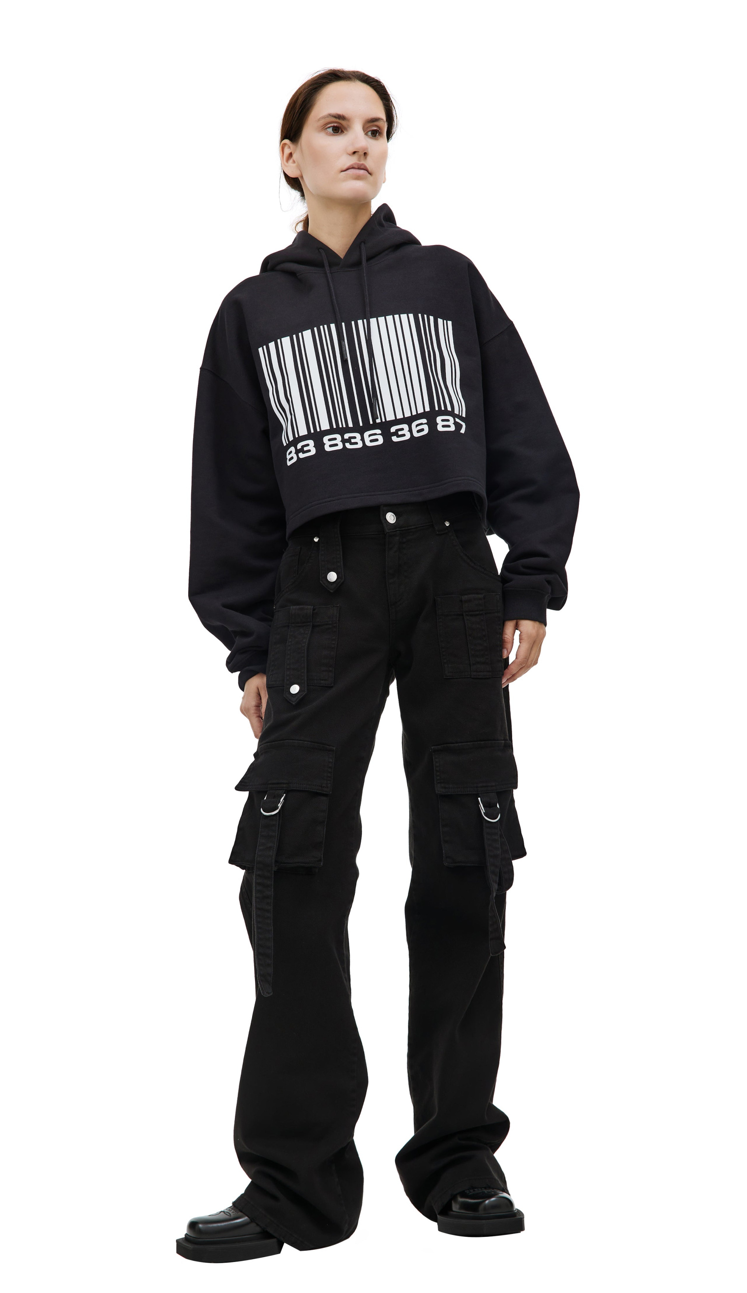 VTMNTS Cropped Hoodie with Barcode Print