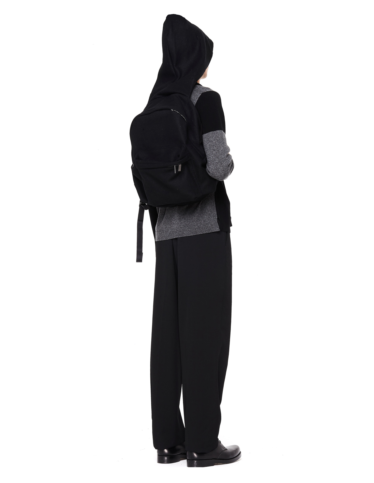 Yohji Yamamoto Black Wool Backpack with Hood