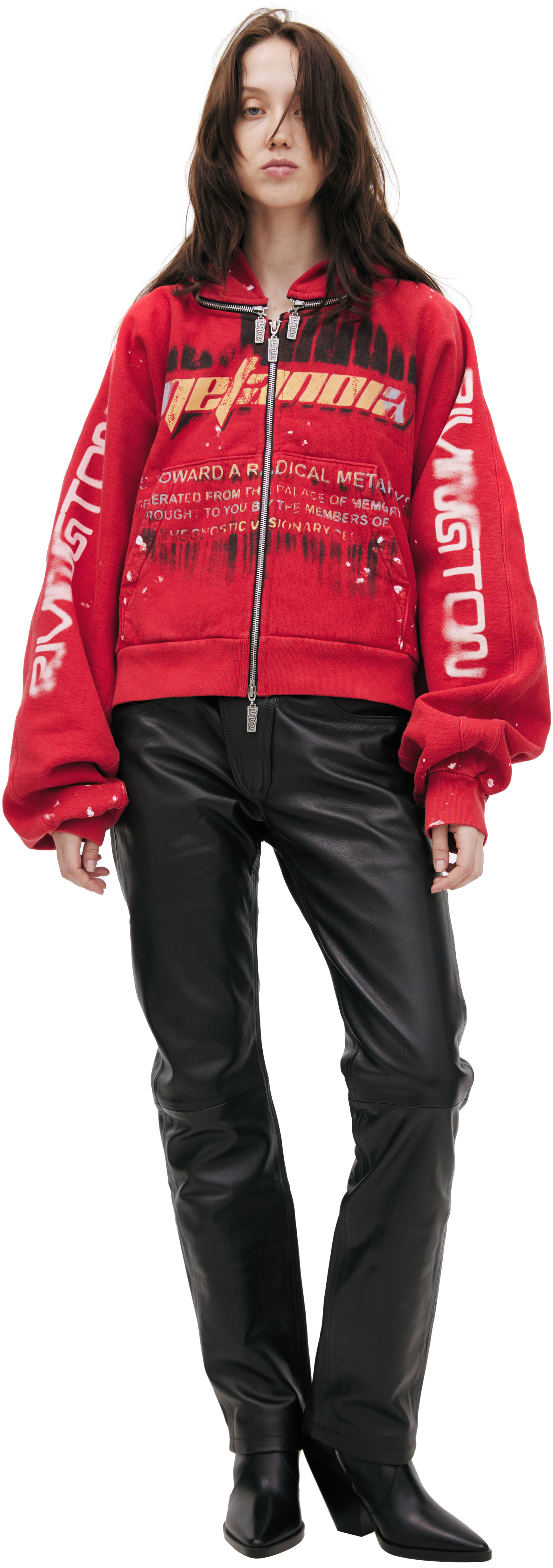 RRR123 Red zip-up hoodie