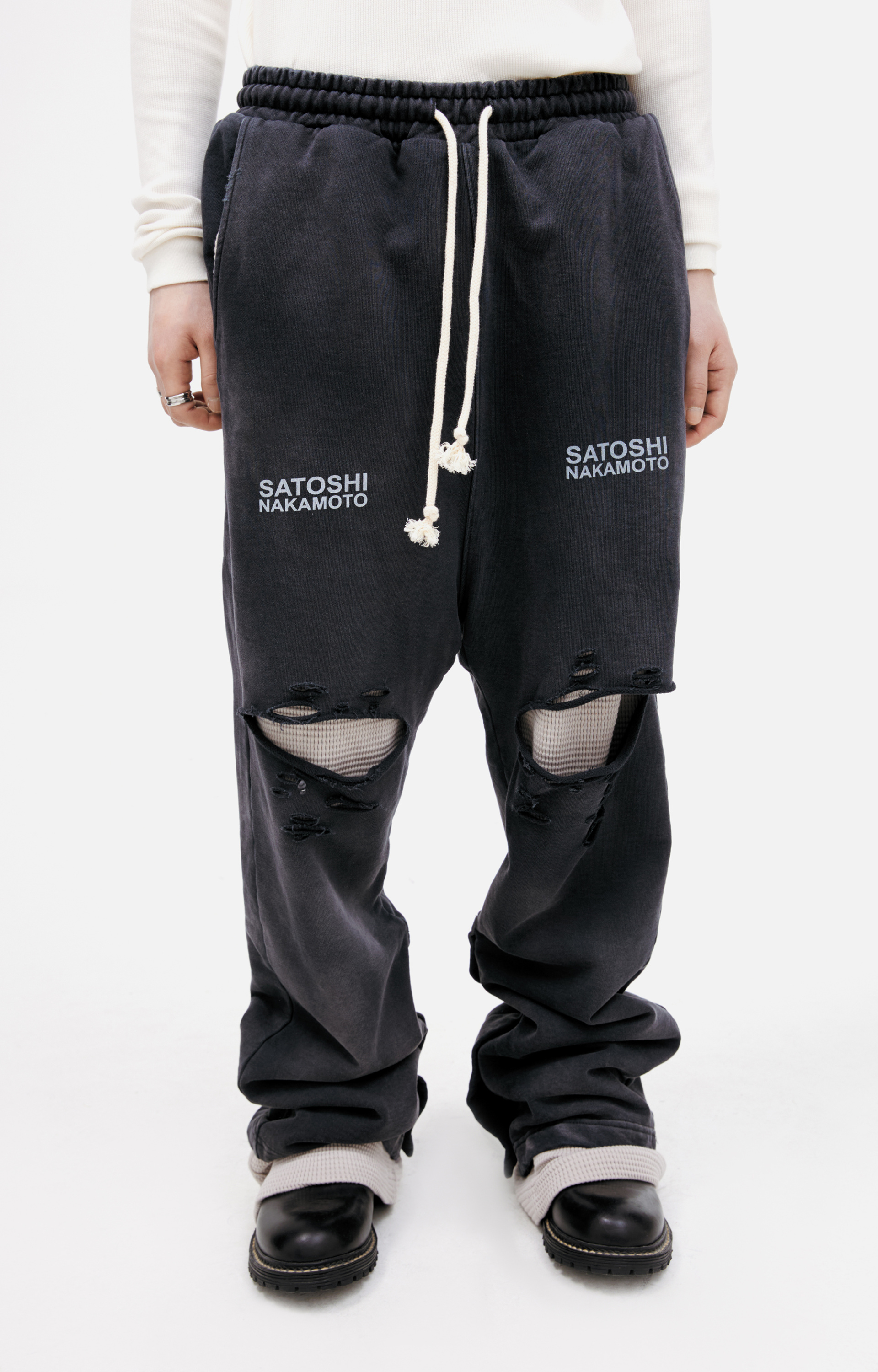 Satoshi Nakamoto Logo ripped trousers