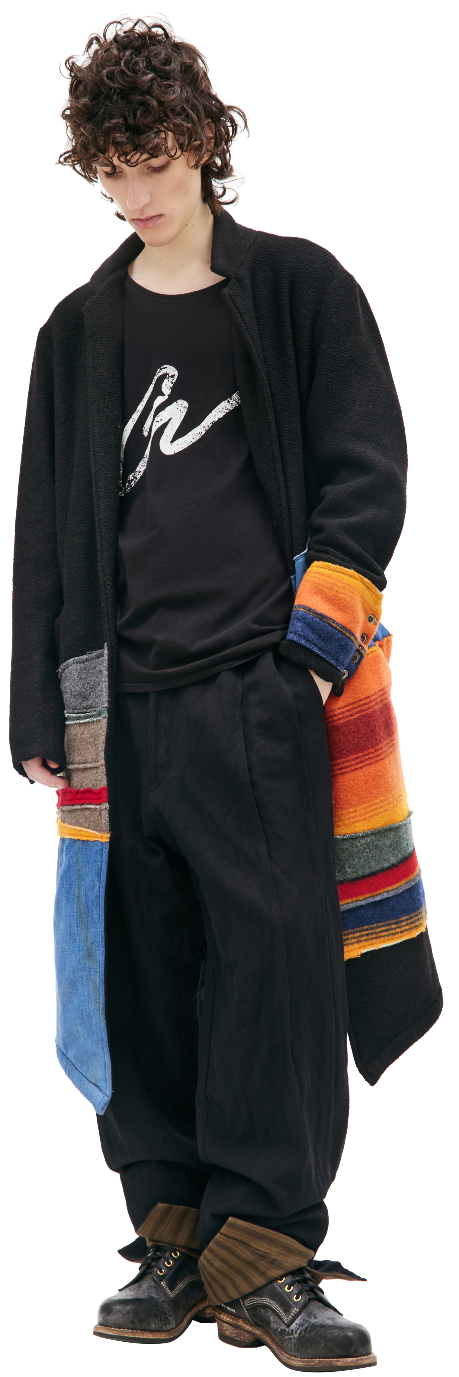 Greg Lauren Wool patchwork coat