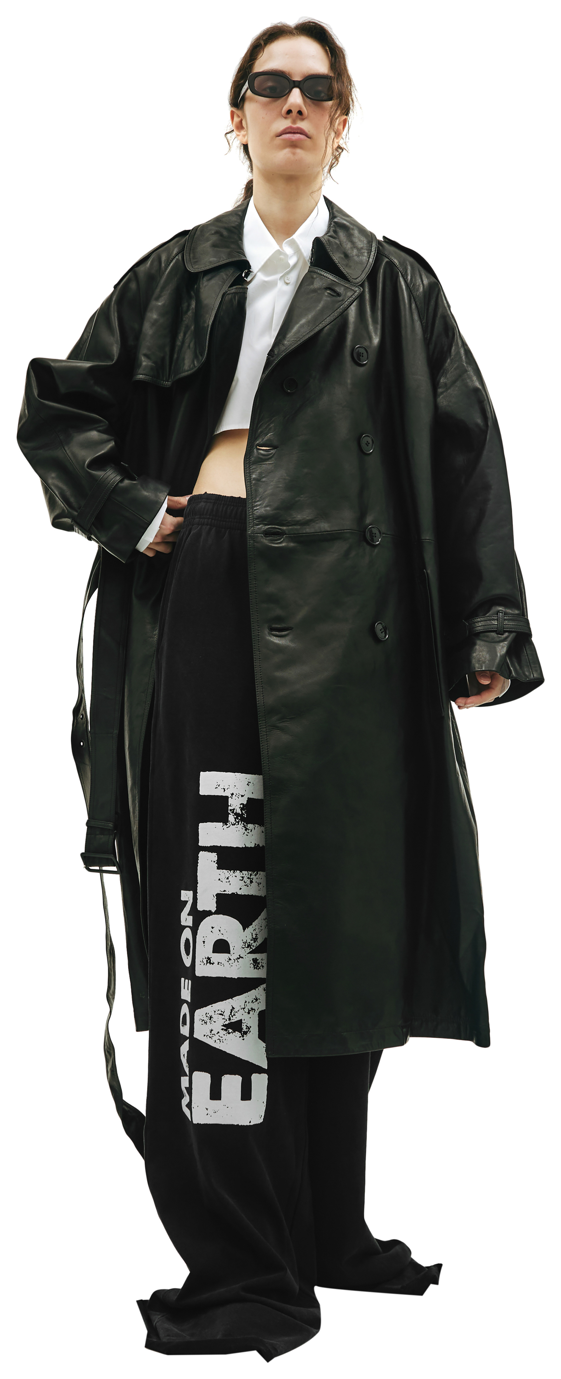 VETEMENTS Black leather trench coat