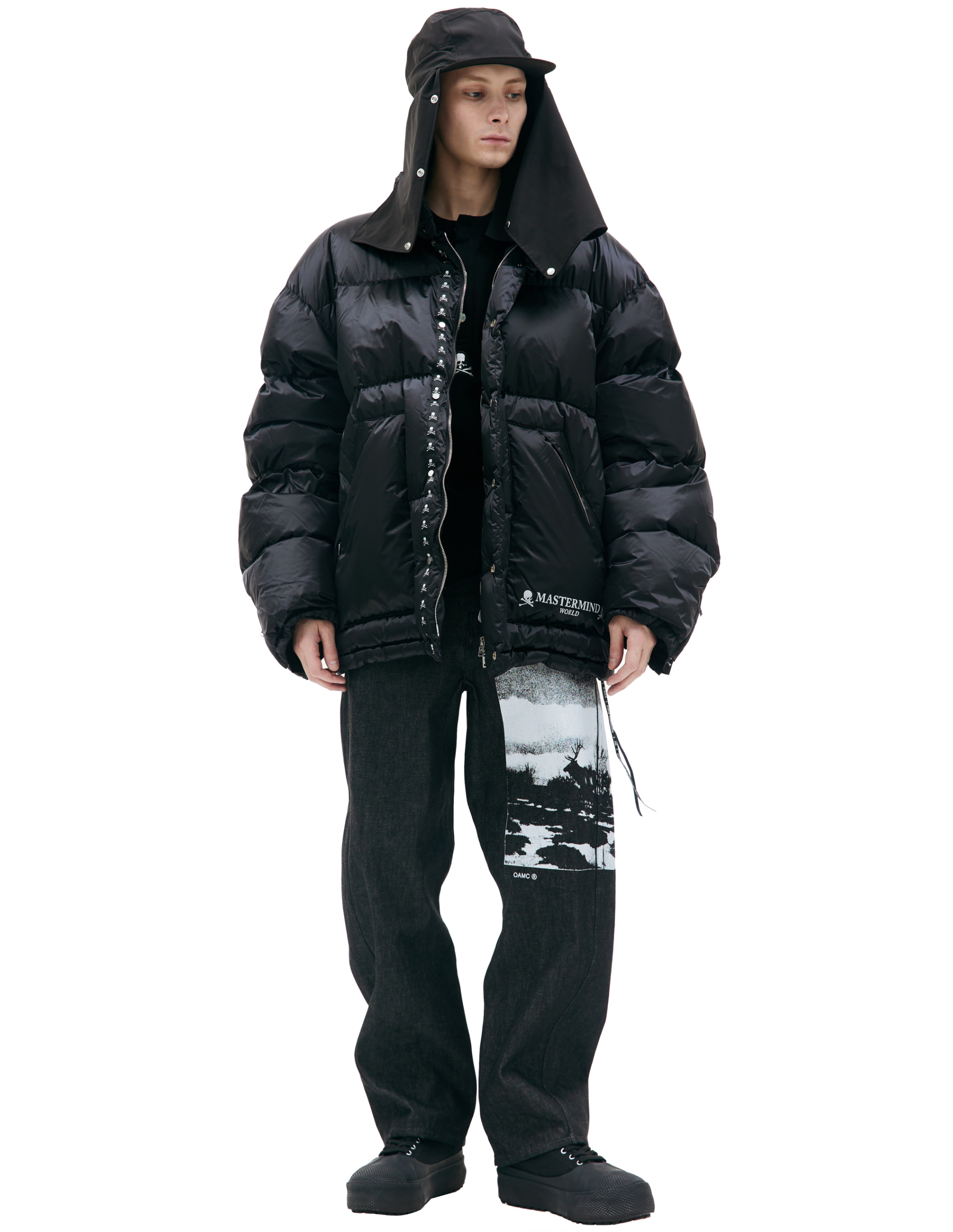 Mastermind WORLD Black logo down jacket