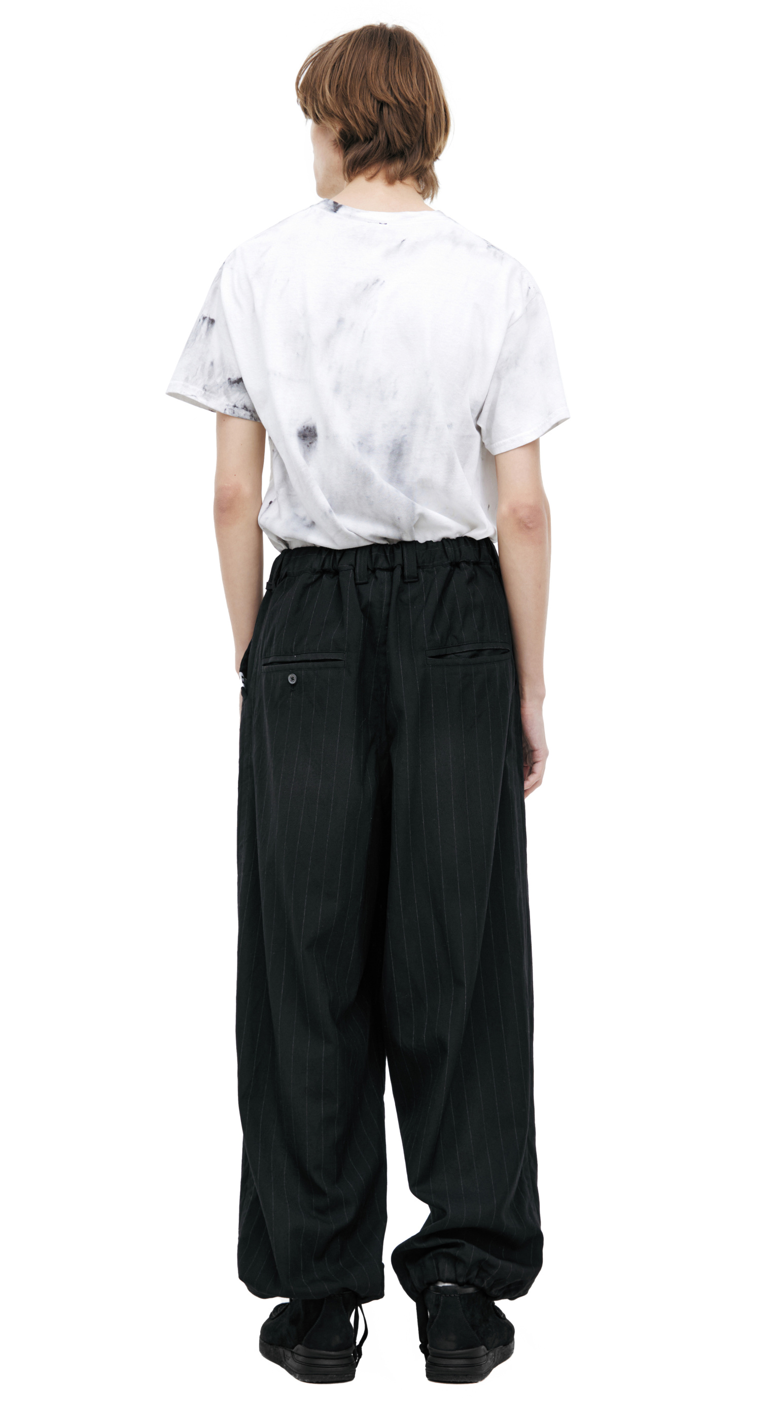 Maison Mihara Yasuhiro Брюки-A14PT032 на кулиске, утяжки вниз, в белую полоску, черн