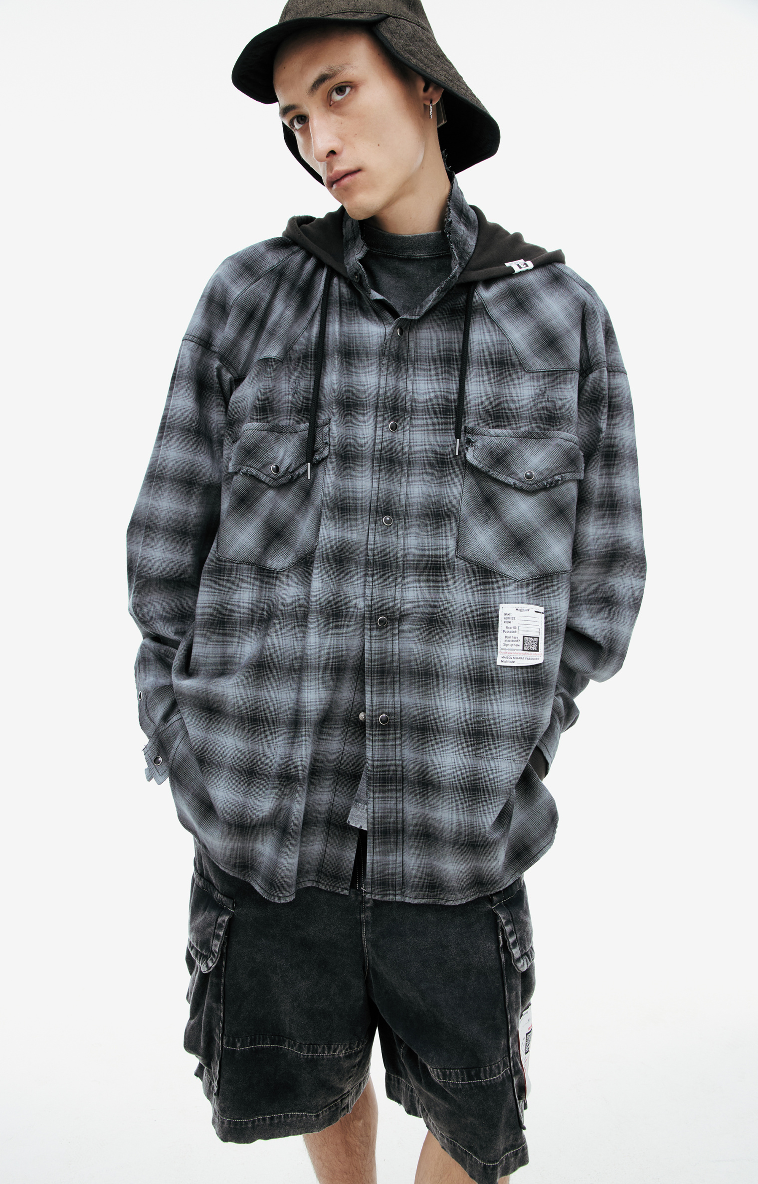 Maison Mihara Yasuhiro Hooded plaid shirt