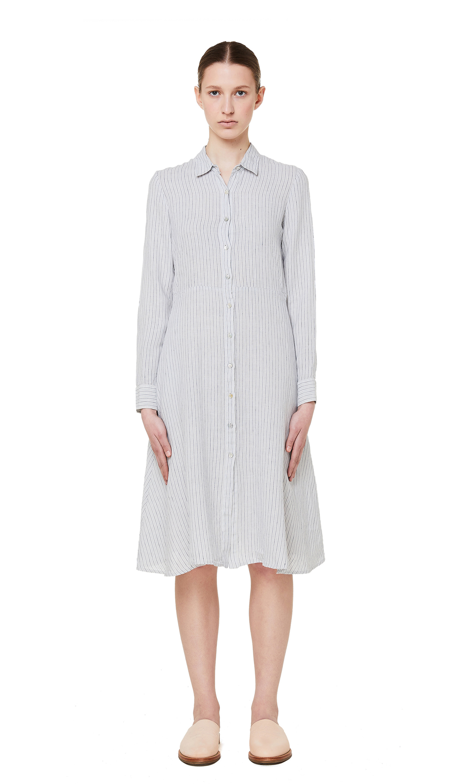 120% Lino Grey Striped Linen Dress