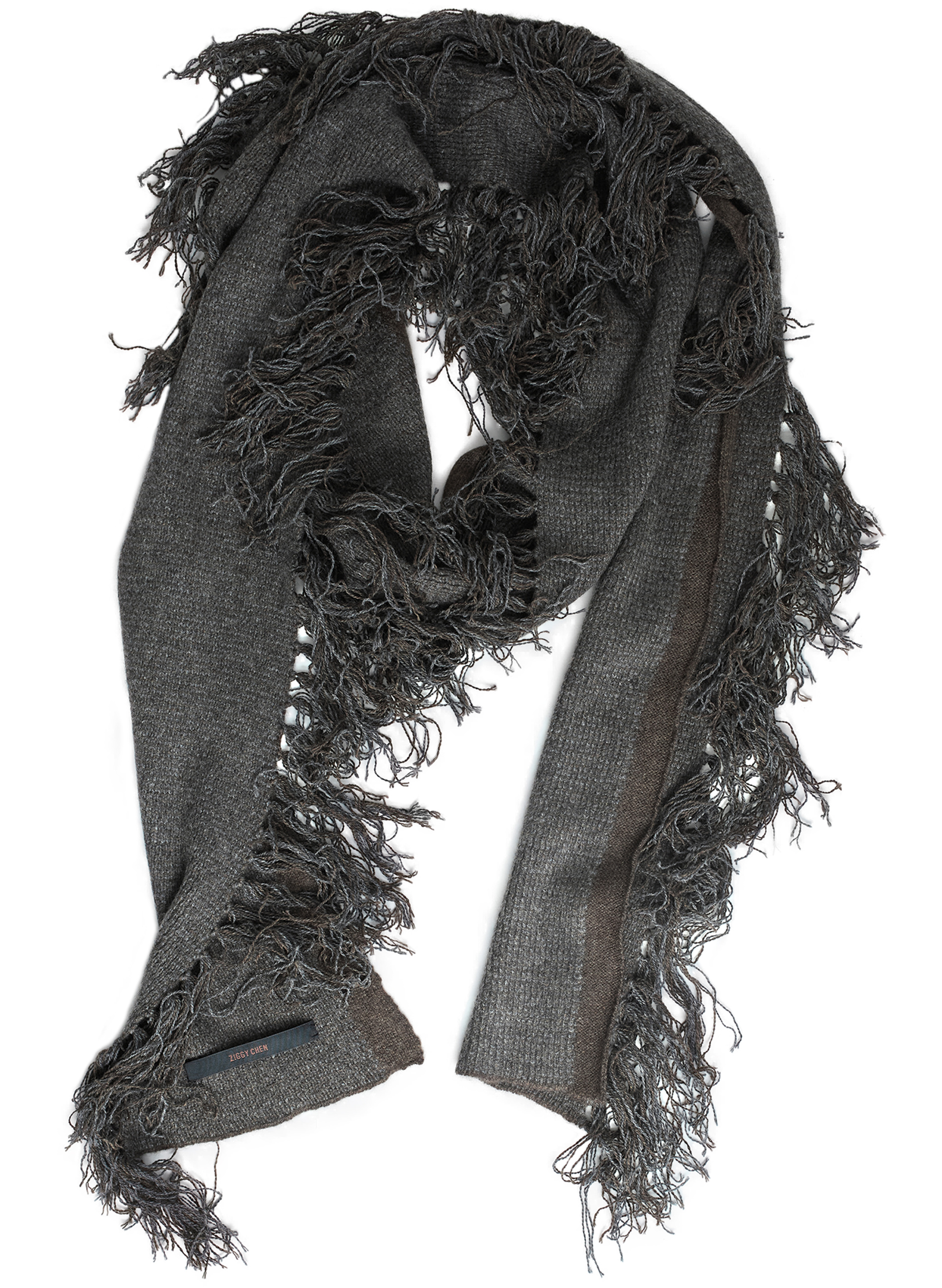 Ziggy Chen Brown scarf with fringe
