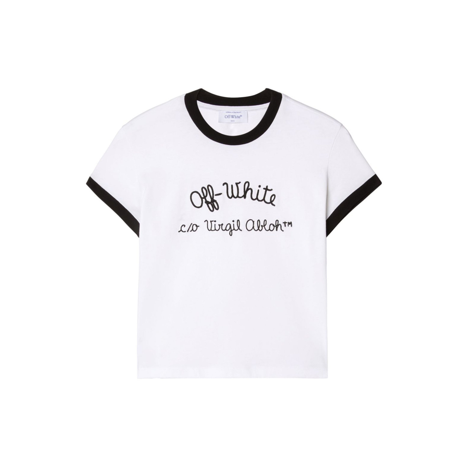 Off White Embr Script Type Fitted T-shirt