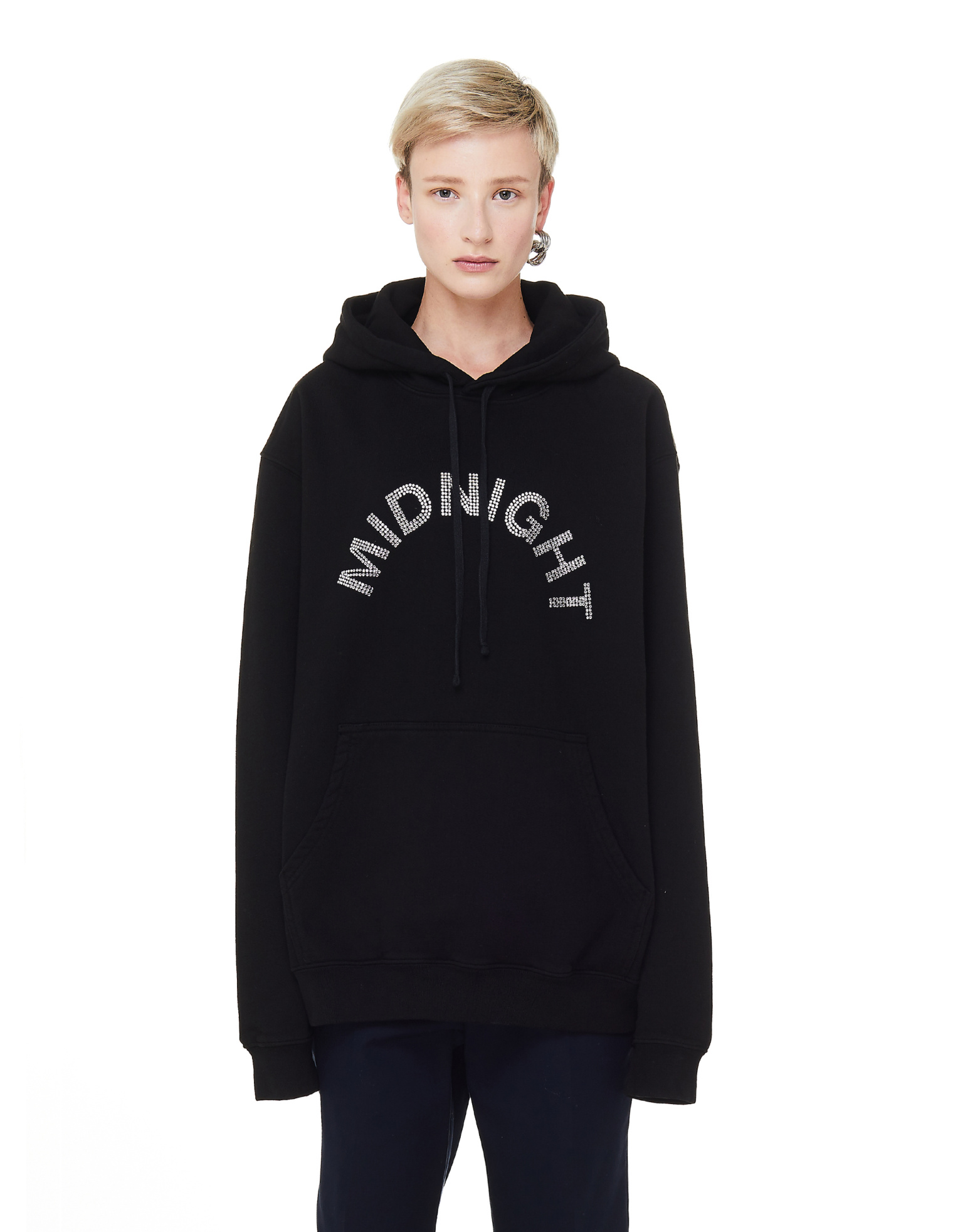 Midnight Studios Black Crystal Logo Cotton Hoodie