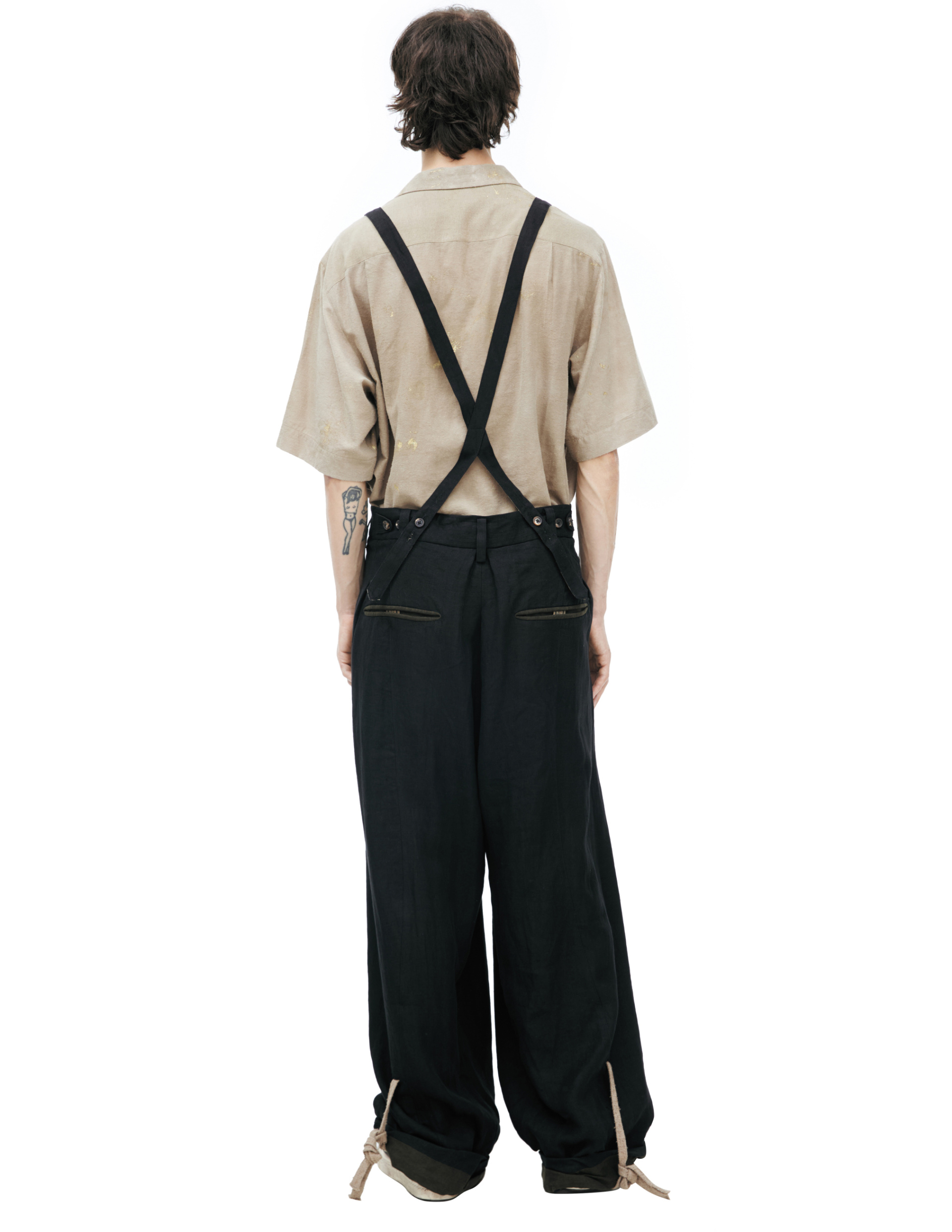 Ziggy Chen Брюки-0M2610550 широкие брюки с регулируемыми подтяжками на пуговицах, черные