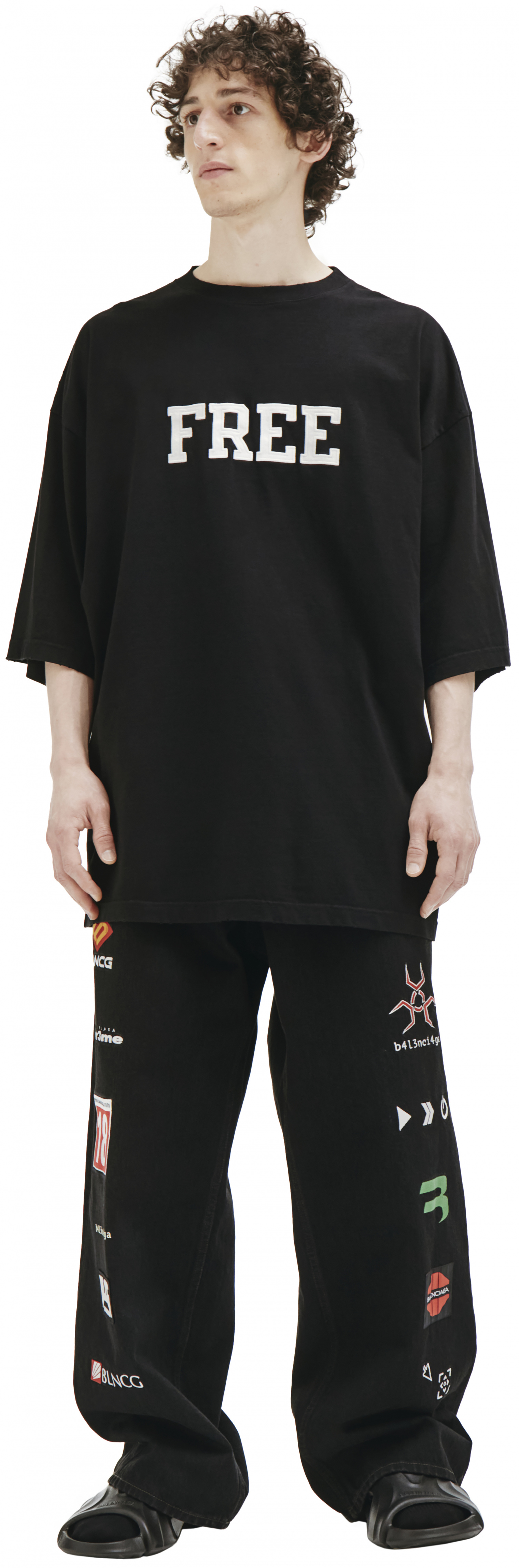 Balenciaga Черная футболка с вышивкой FREE