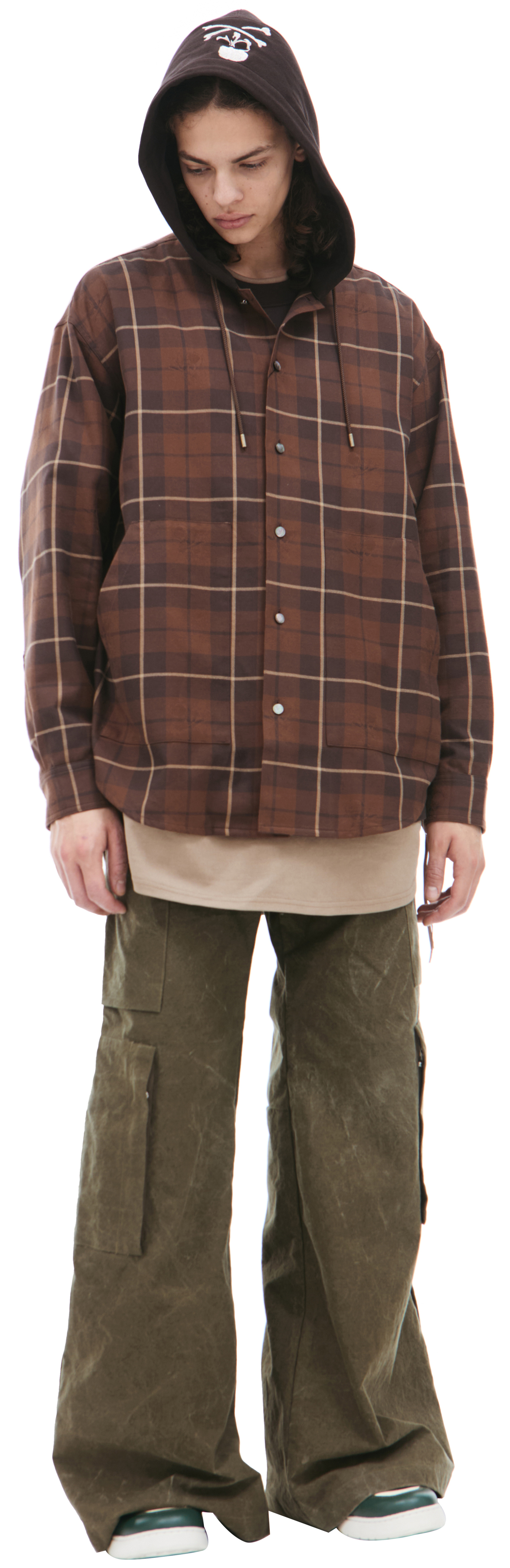 Mastermind WORLD Hooded plaid shirt