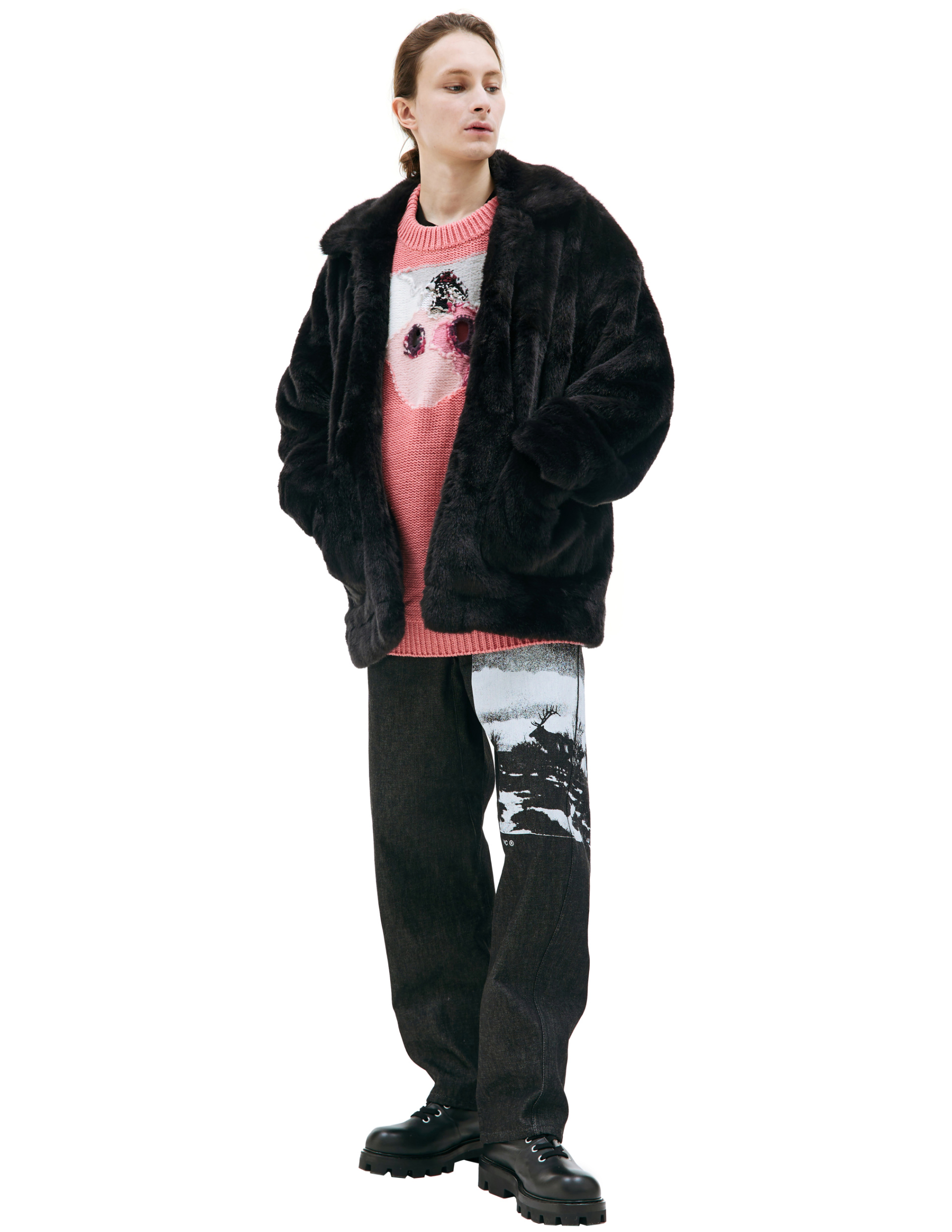 Doublet Black hand-painted faux-fur jacket