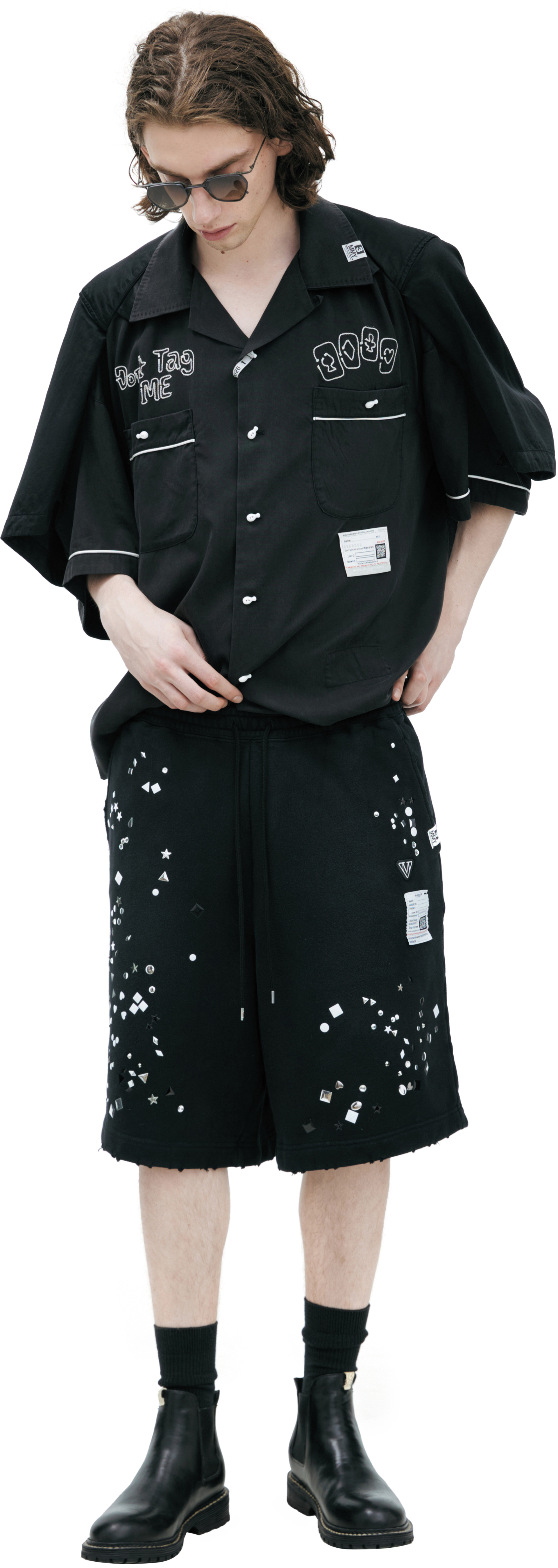 Maison Mihara Yasuhiro Cotton shorts with rhinestones