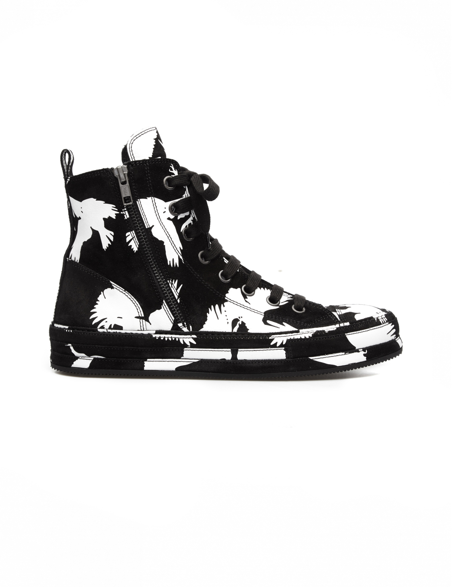 Ann Demeulemeester Bird print high-top suede sneakers